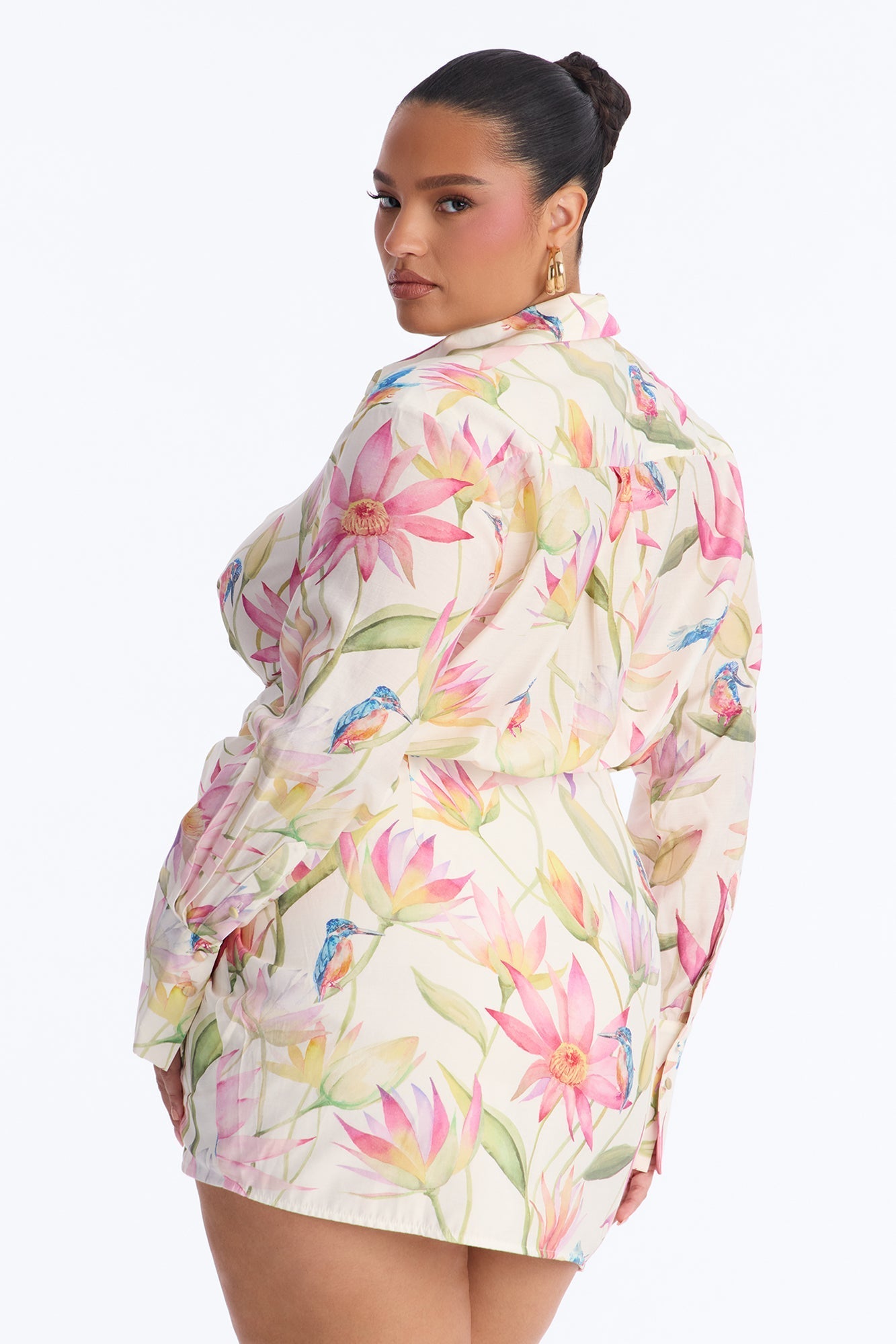 Delilah Floral Long Sleeve Mini Dress - Ivory/combo Fashion Nova