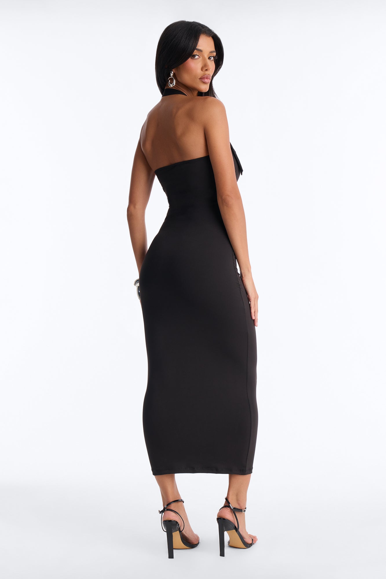 Melanie Buckle Halter Midi Dress - Black