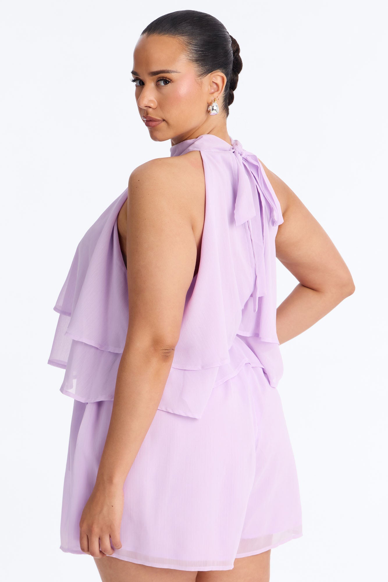 Josephine Chiffon Ruffle Romper - Lilac