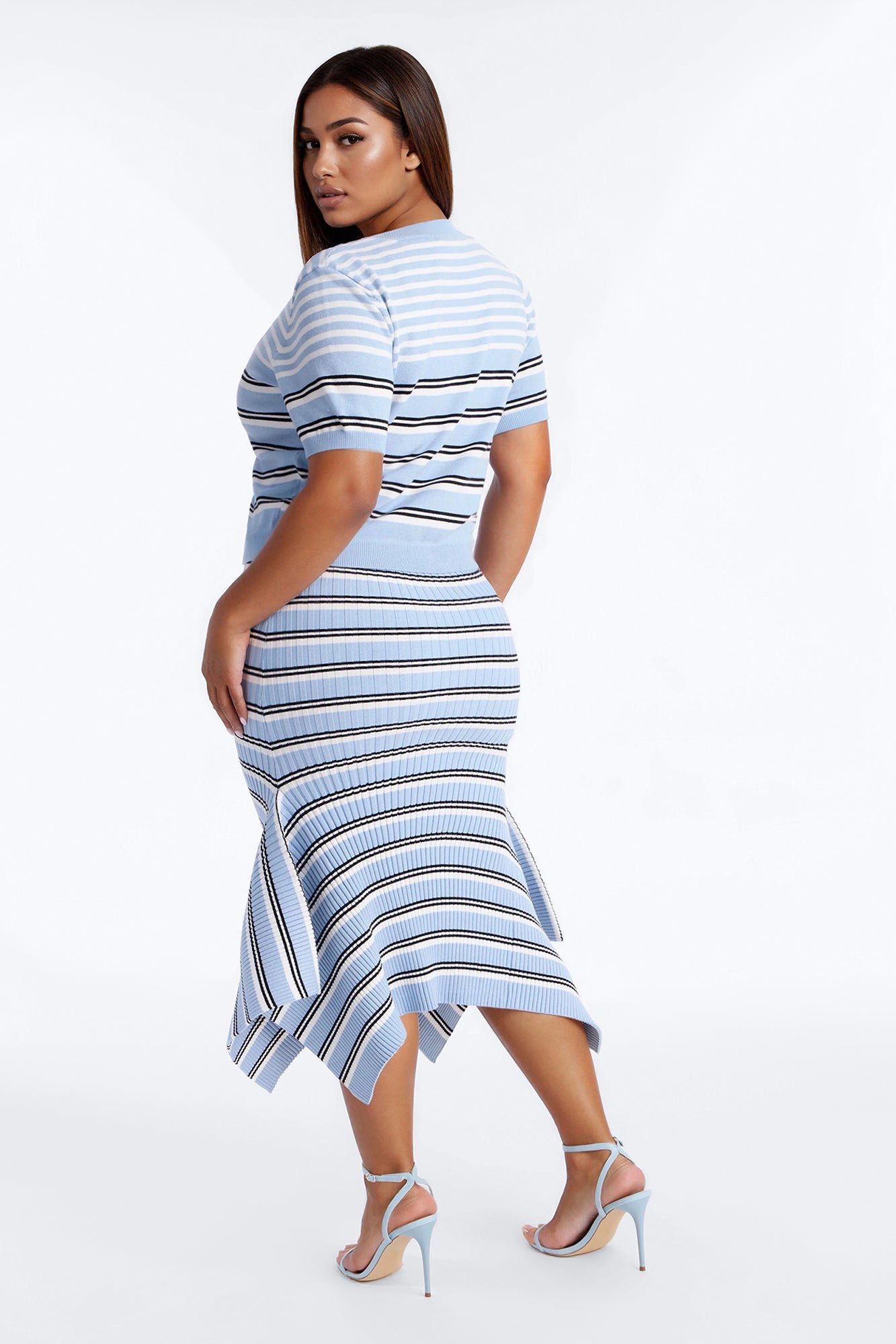 Rare Catch Ribbed Striped Midi Dress Set - Blue/combo