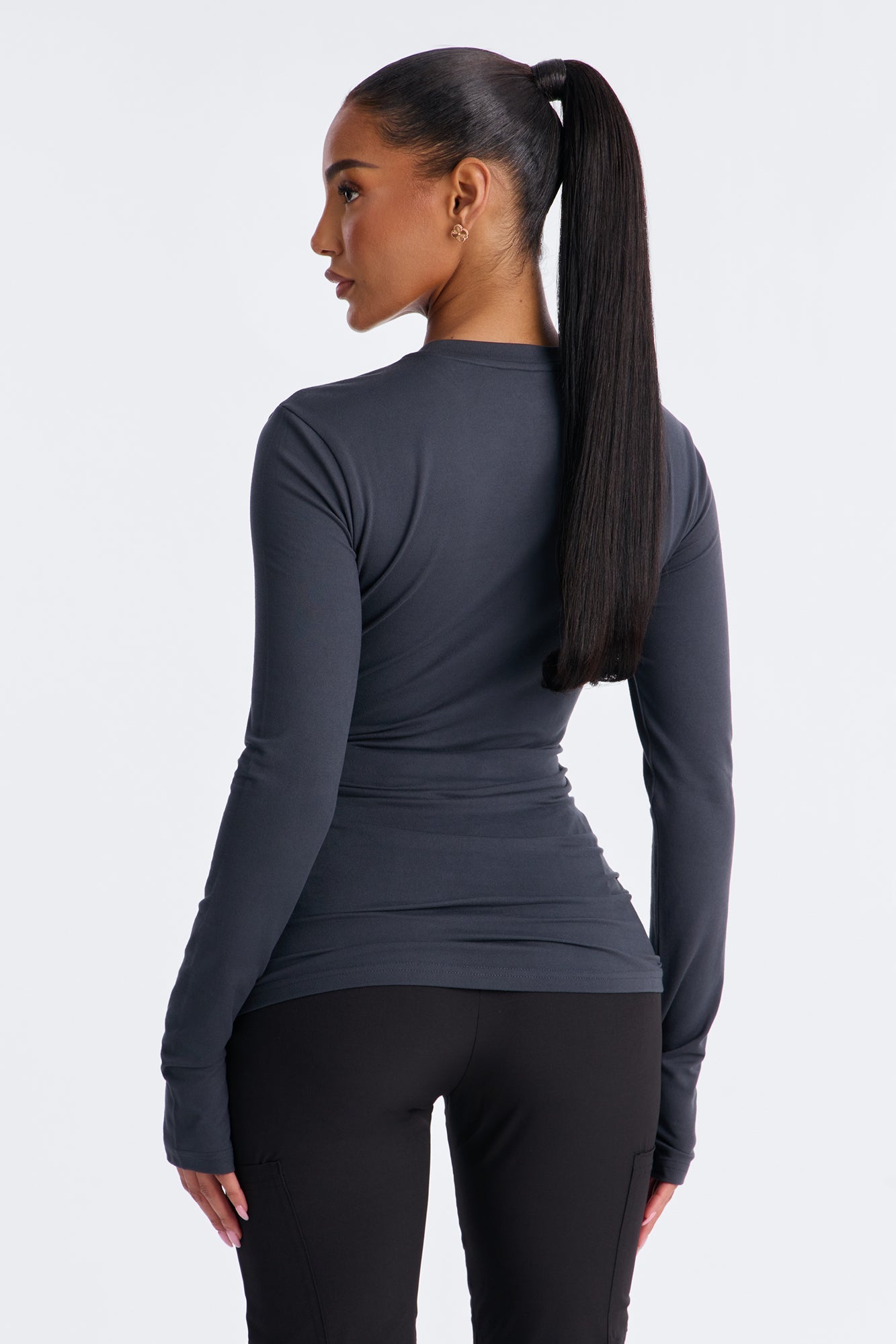 Daily Shift Long Sleeve Stretch Under Scrub Shirt - Charcoal