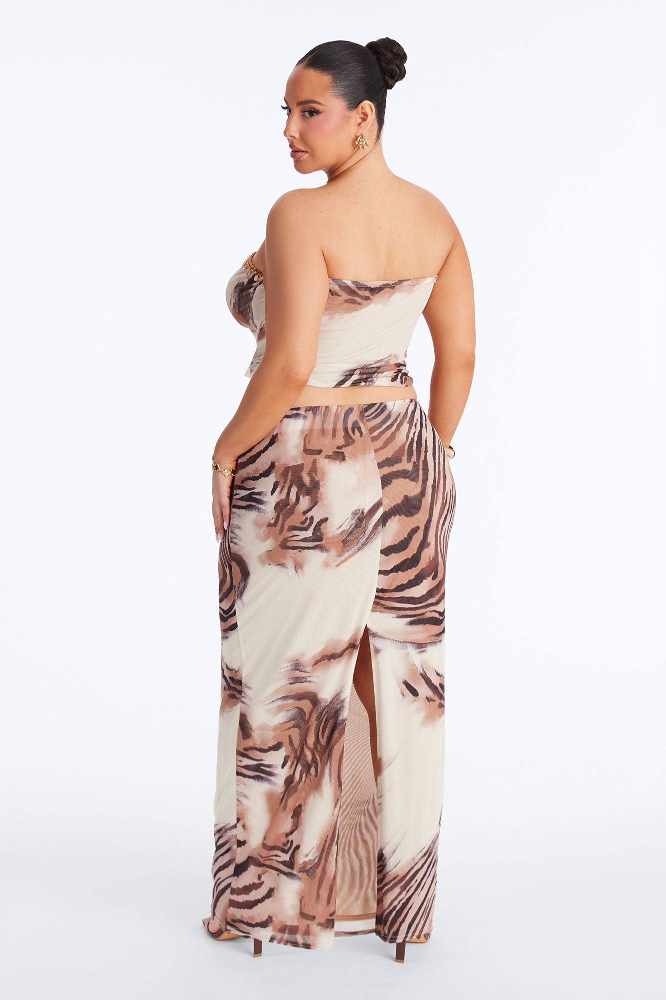 Rika Mesh Strapless Maxi Skirt Set - Cream/combo