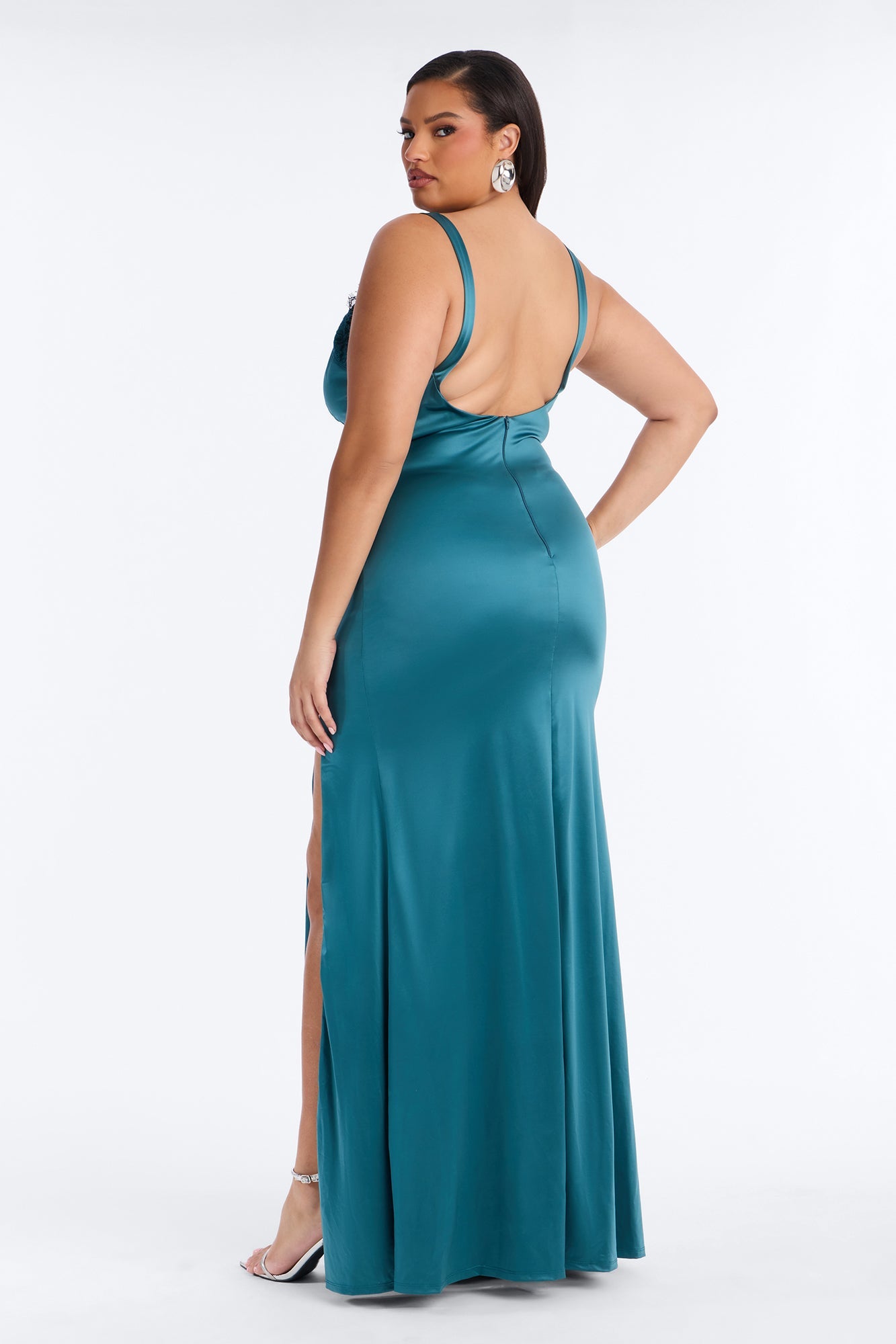 Thea Lace Satin Maxi Dress - Jade