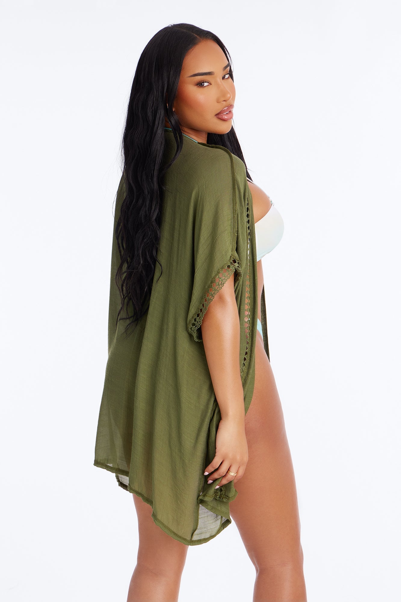Off Duty Linen Swim Cover Up Shirt - Olive Fashion Nova