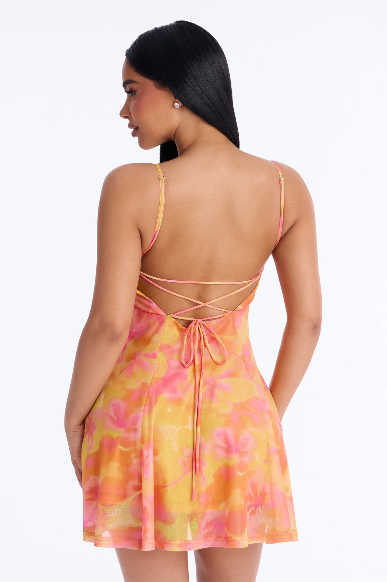 Talia Floral Mesh Mini Dress - Yellow/combo