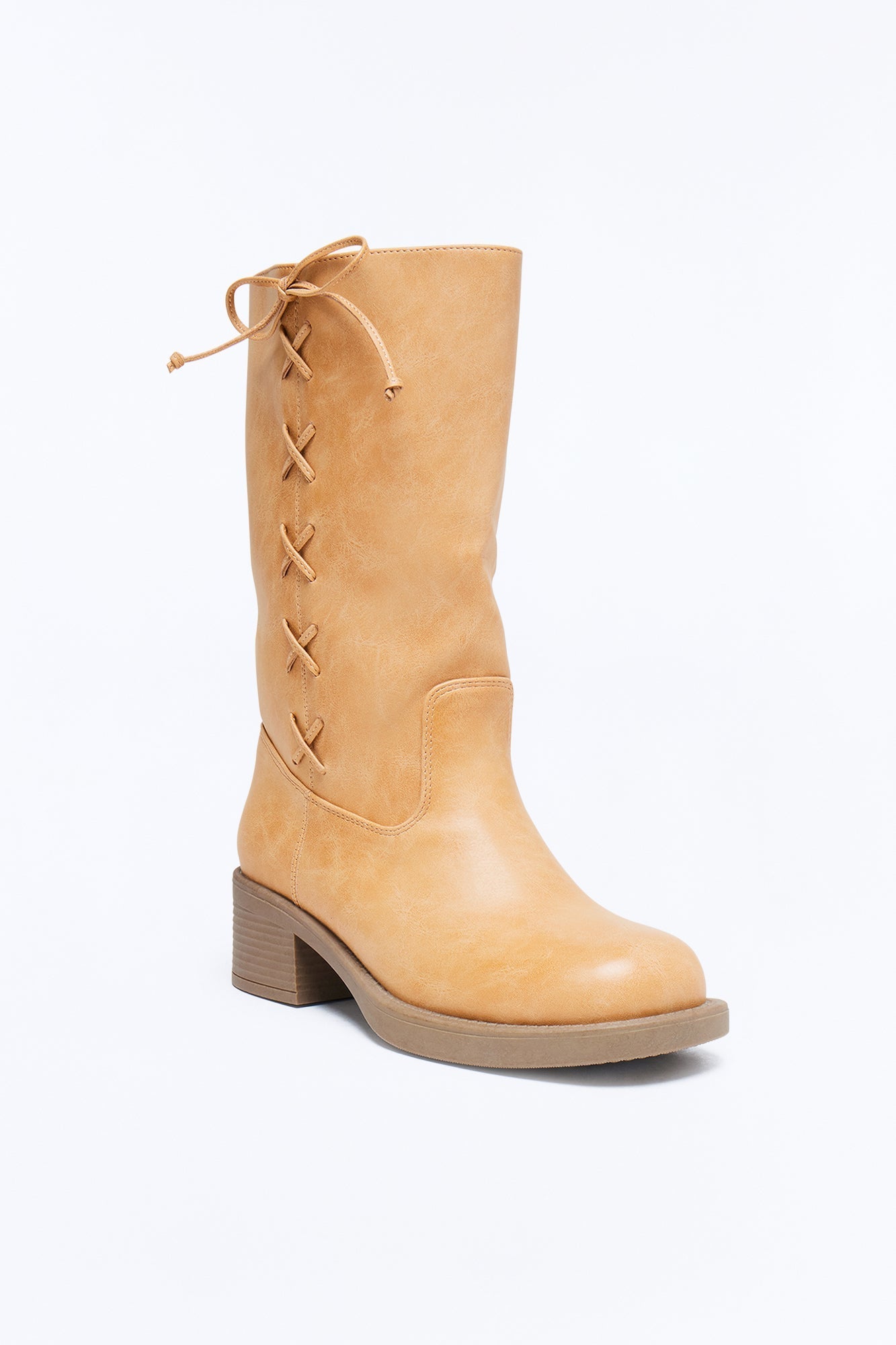 Springy Lace Up Bow Boots - Tan Fashion Nova
