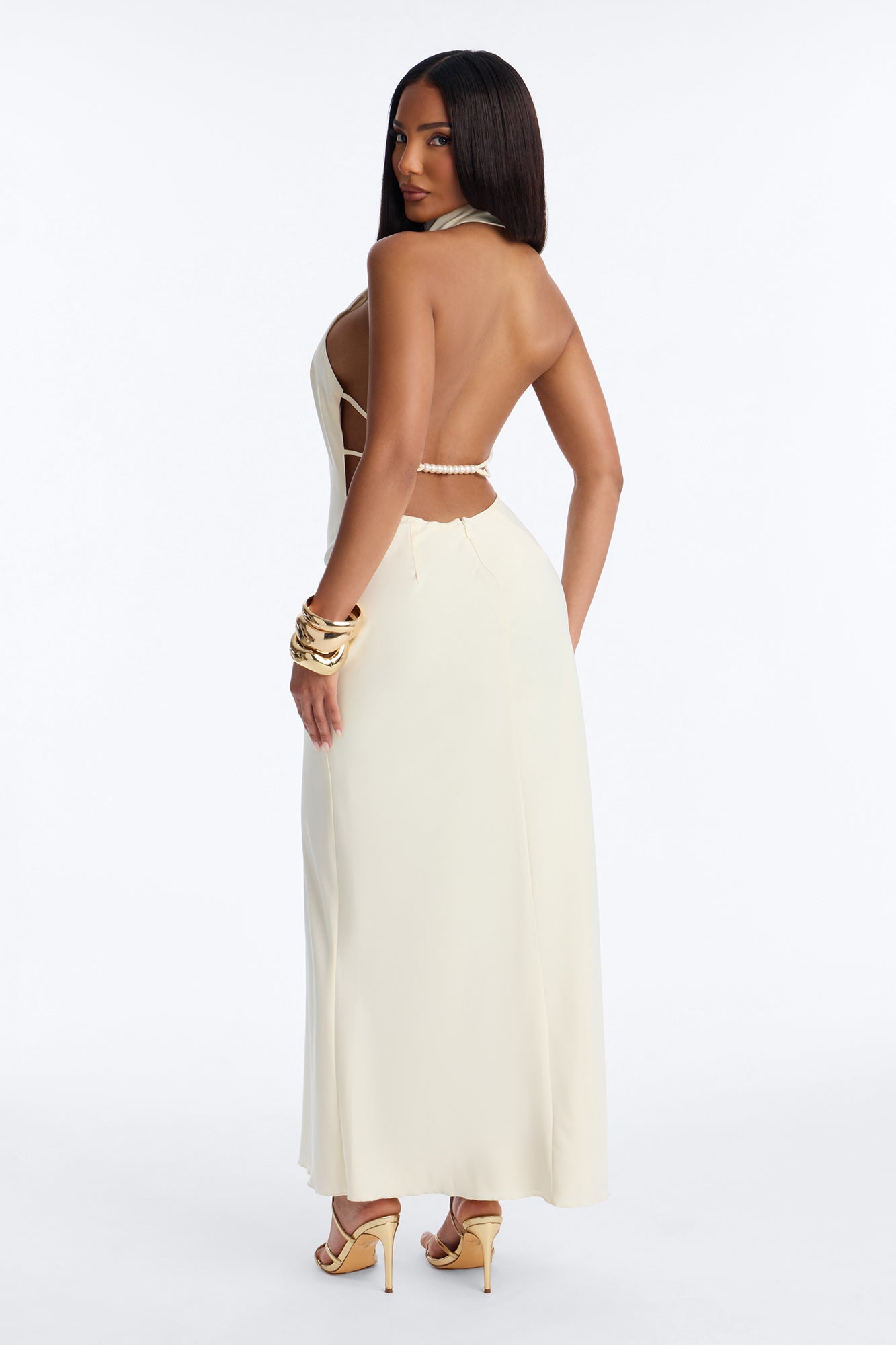 Sloane Satin Midi Dress - Off White
