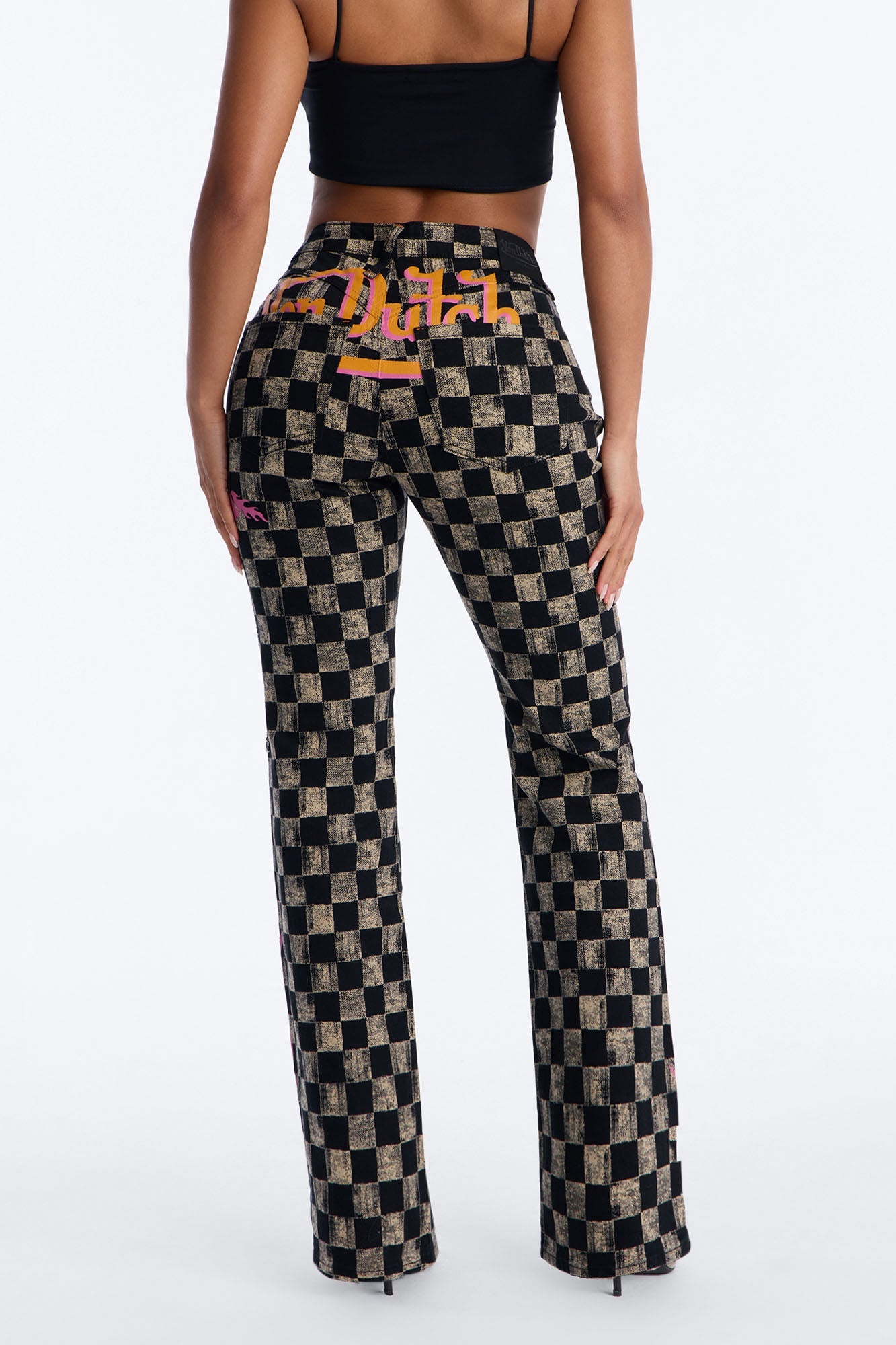 Von Dutch Checkered Bootcut Jeans - Black/combo