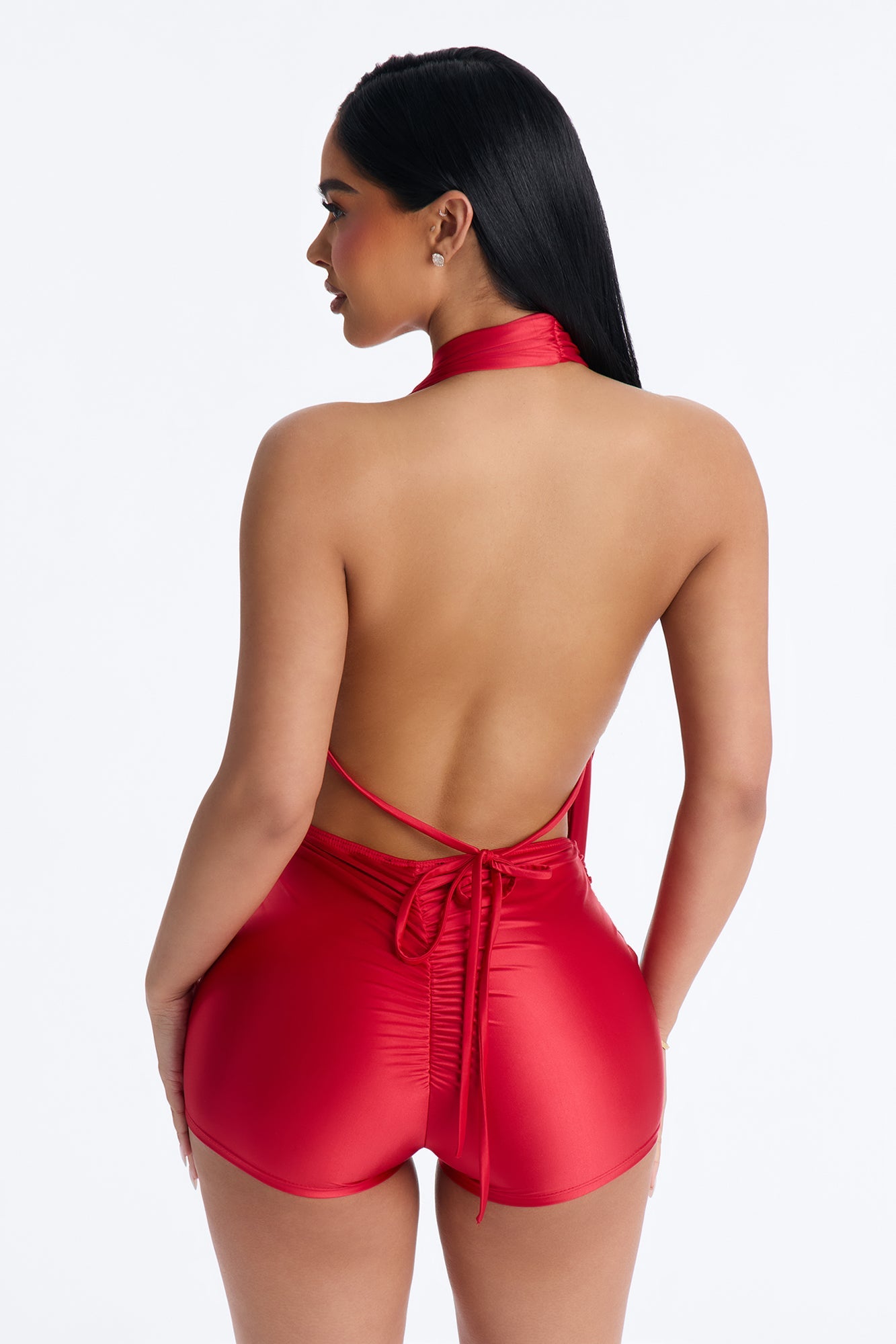 Aylie Plunge Backless Romper - Red