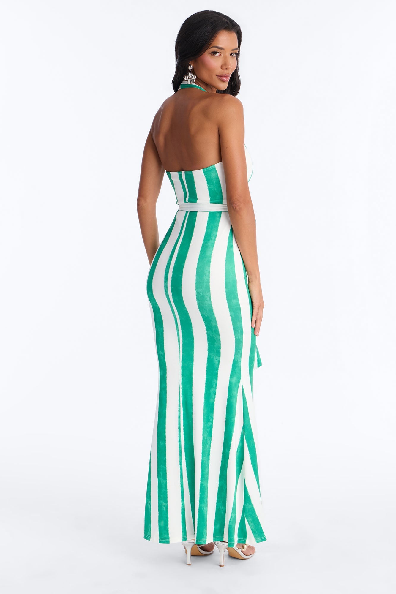 Anais Striped Halter Maxi Dress - Green/combo