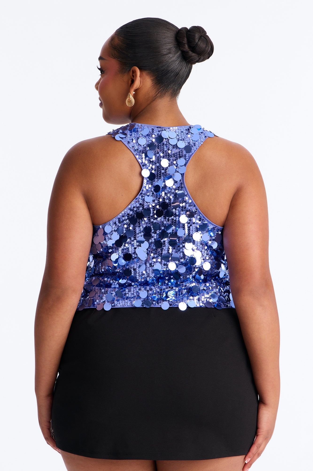 Afterglow Sequin Racerback Crop Tank Top - Periwinkle
