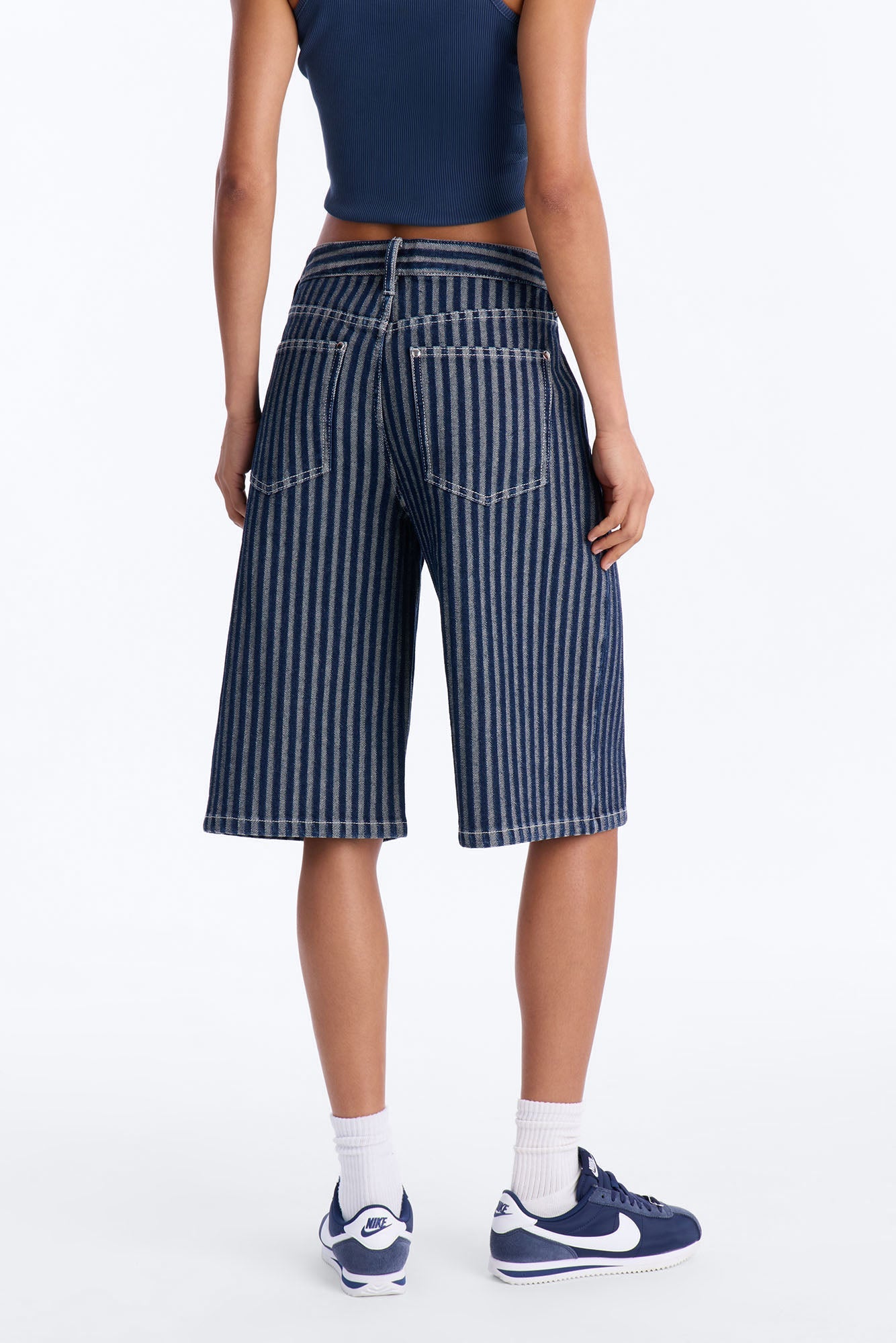 Grand Finish Striped Denim Jorts - Dark Wash