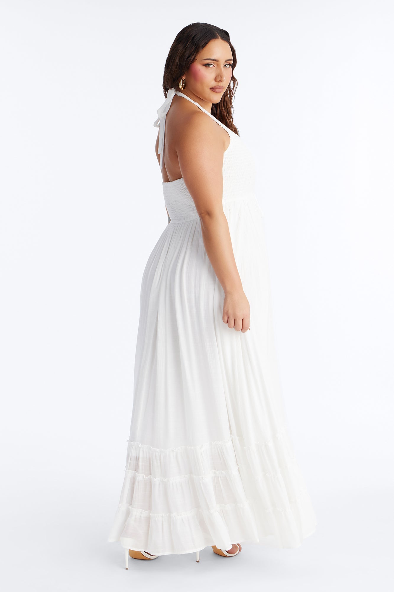 Freya Smocked Linen Maxi Dress - White