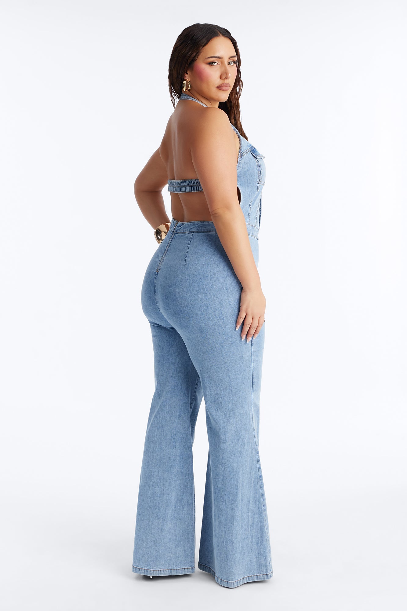 Halley Halter Denim Jumpsuit - Light Wash