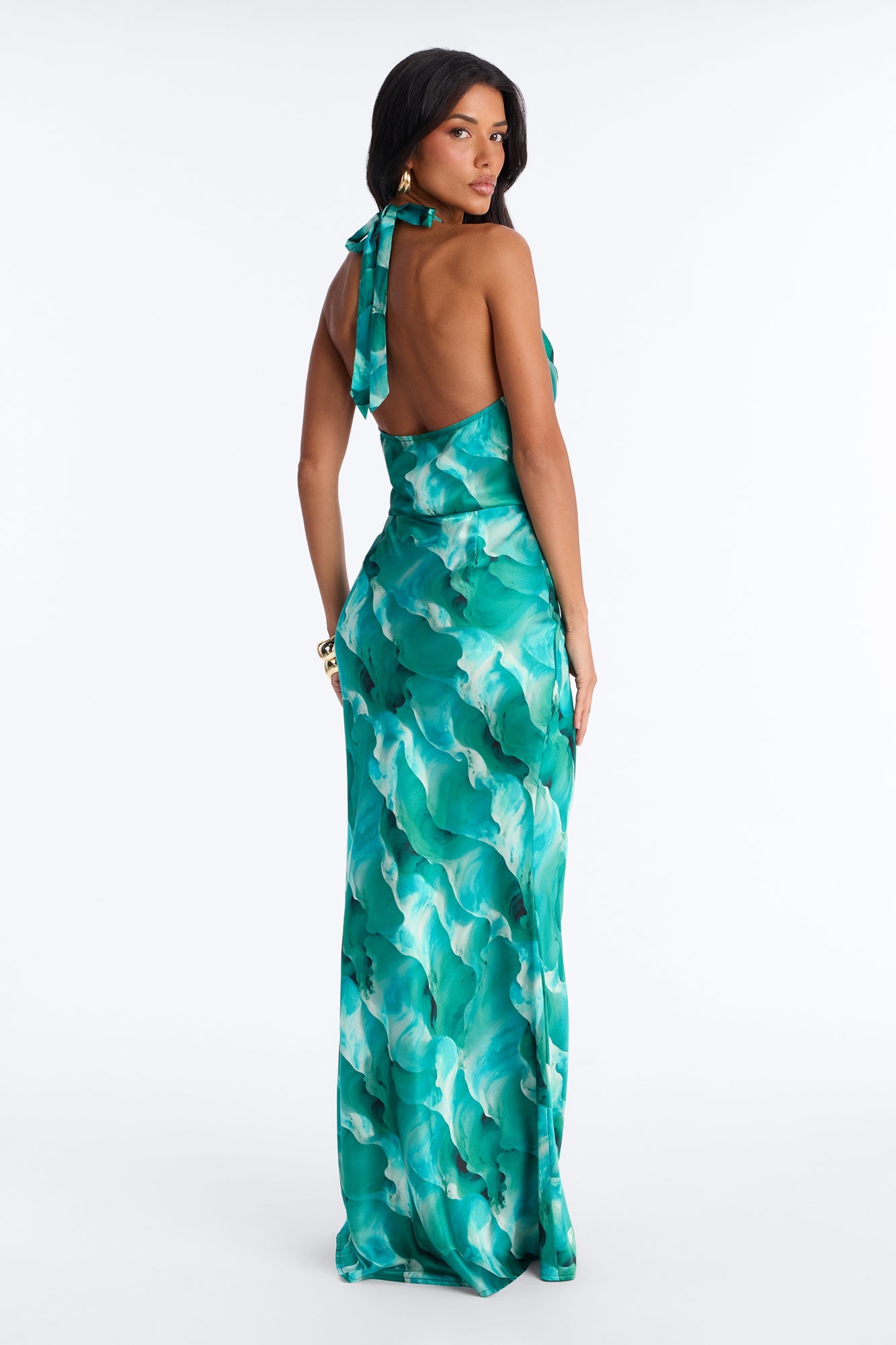 Luxe Life Halter Satin Maxi Dress - Teal/combo