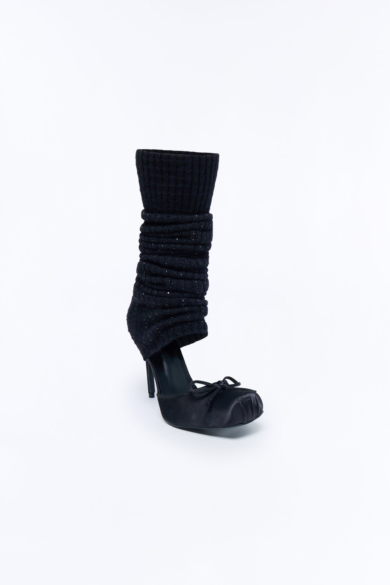 Honora Leg Warmer Satin Ballet Pumps - Black
