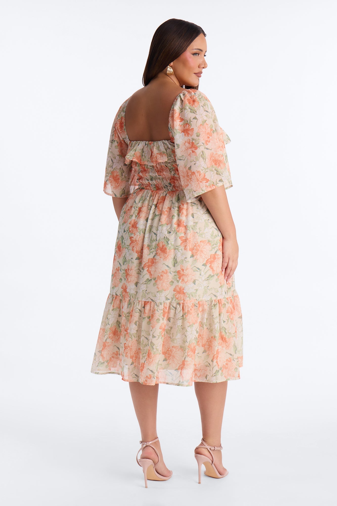 Christina Floral Chiffon Midi Dress - Orange/combo
