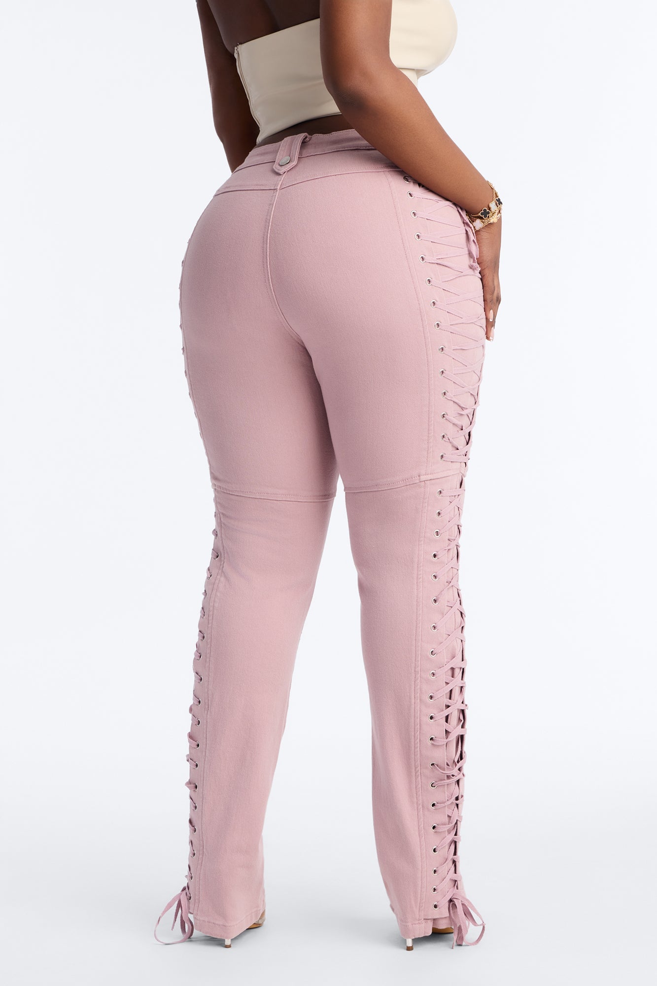 After Hours Lace Up Flare Pant - Blush
