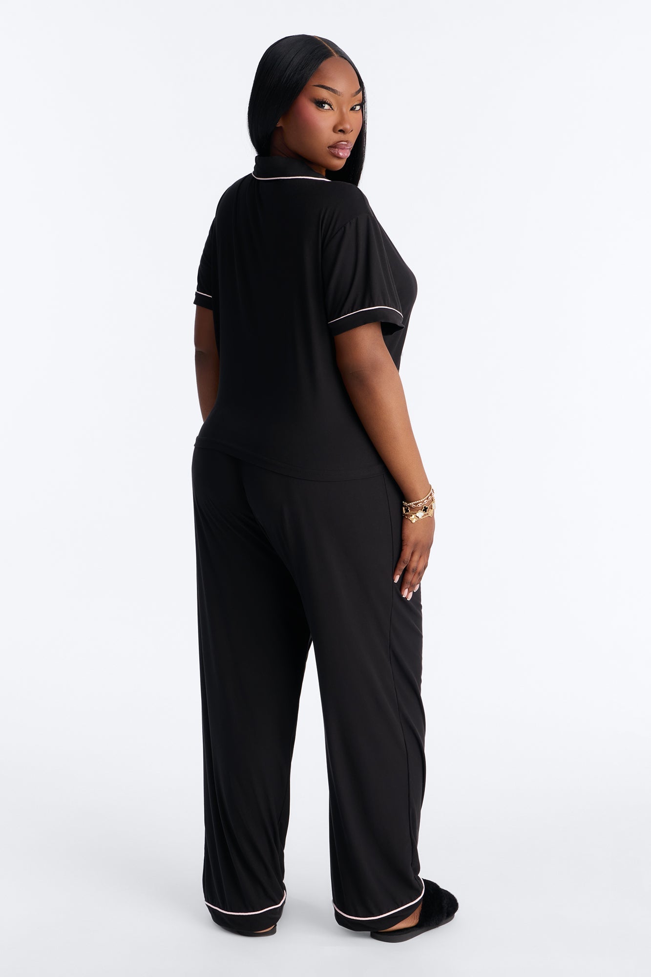 Bridesmaid Time Notch Collar PJ Pant Set - Black/Pink