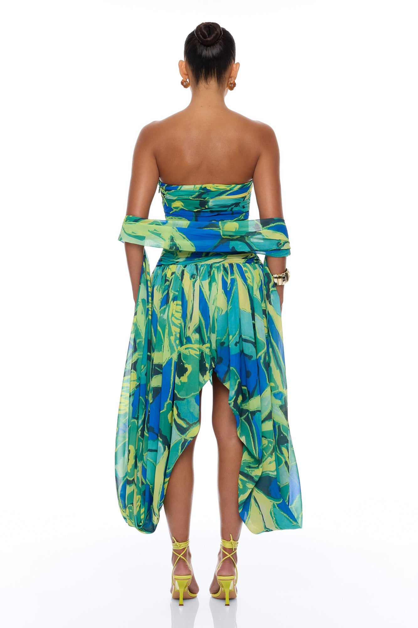 Billie Draped Scarf Chiffon Maxi Dress - Green/combo