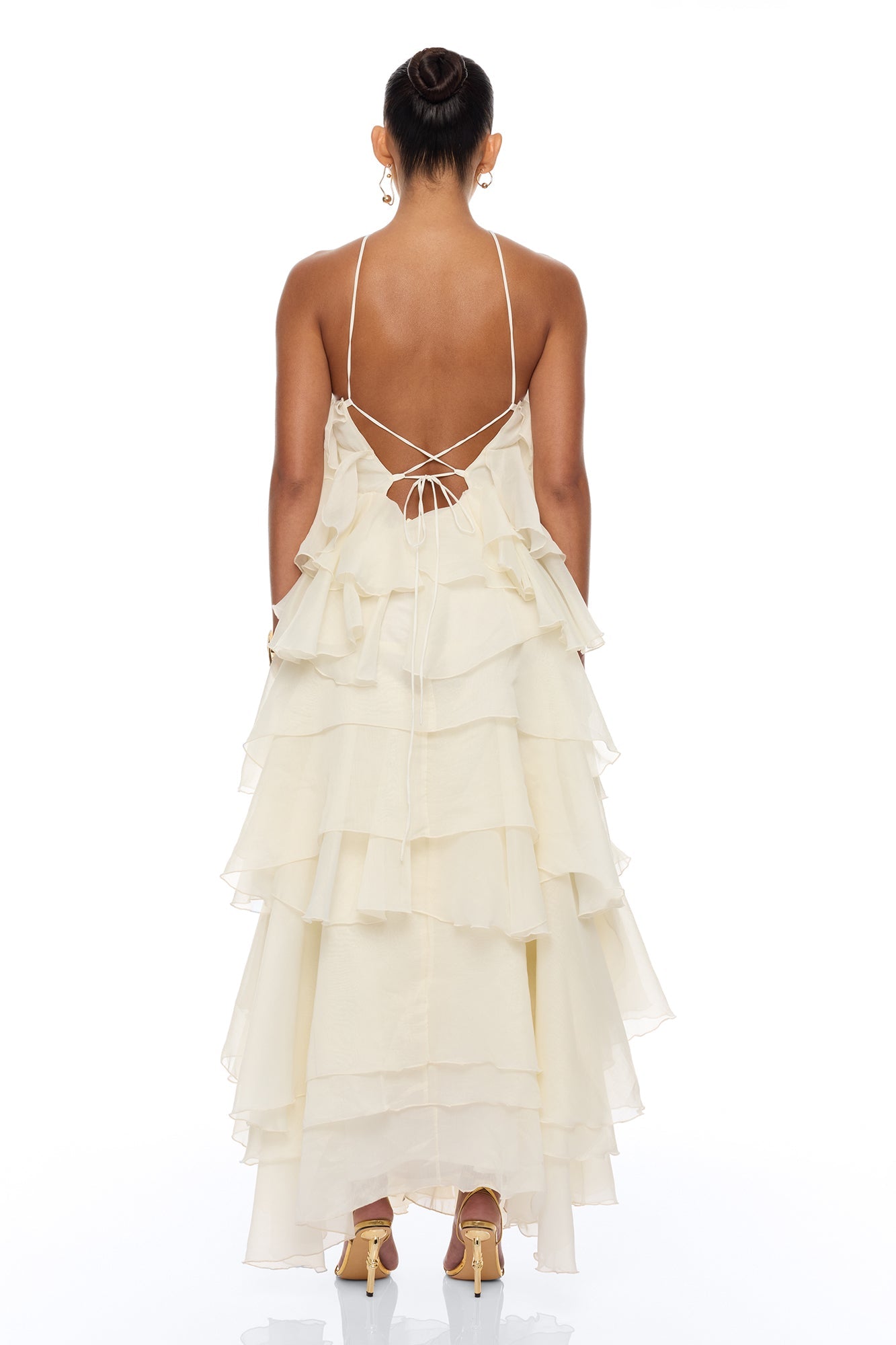 Lylah Ruffle Chiffon Maxi Dress - Cream