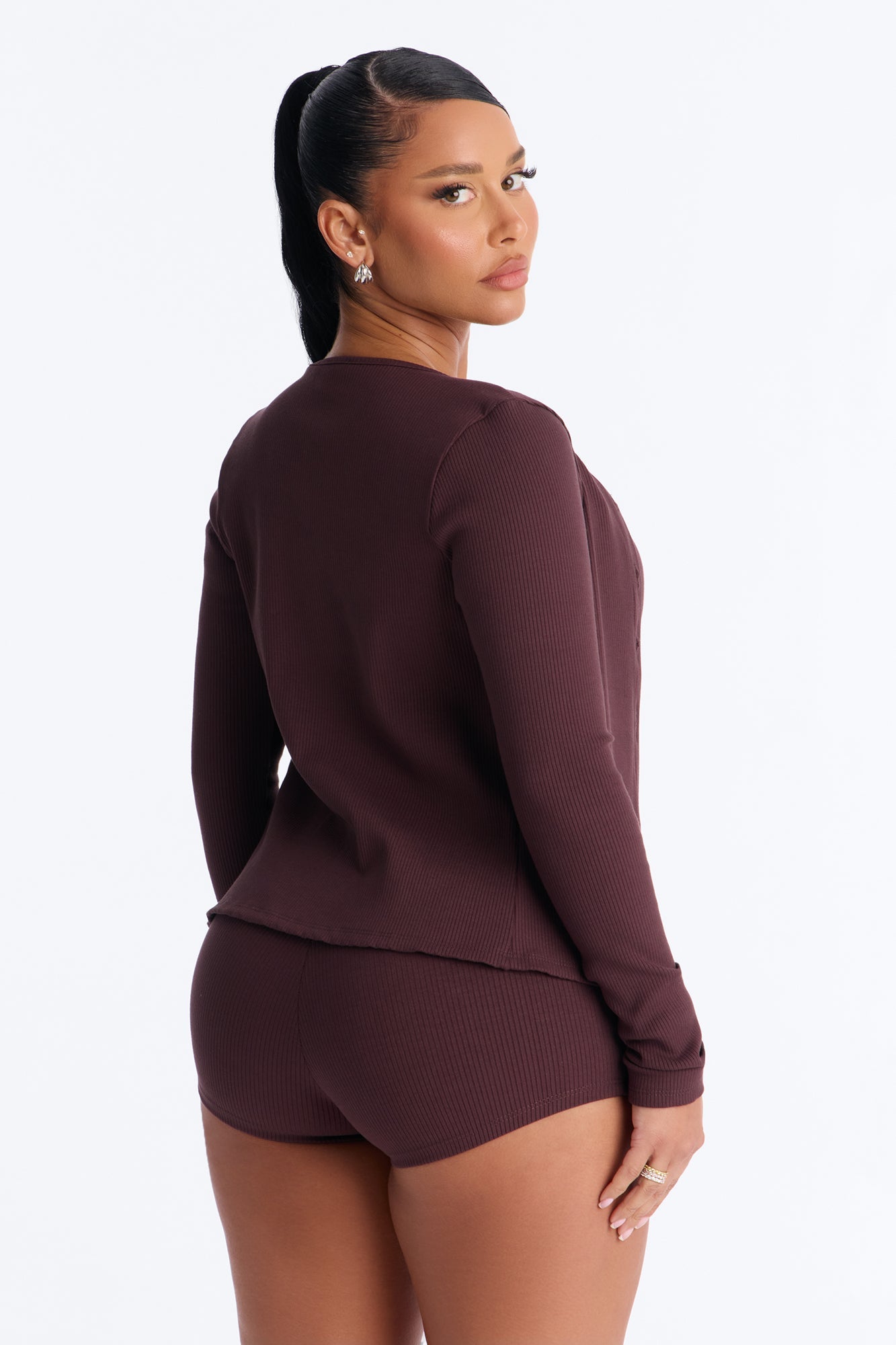 Rachel Ribbed Micro Mini Short Set - Chocolate
