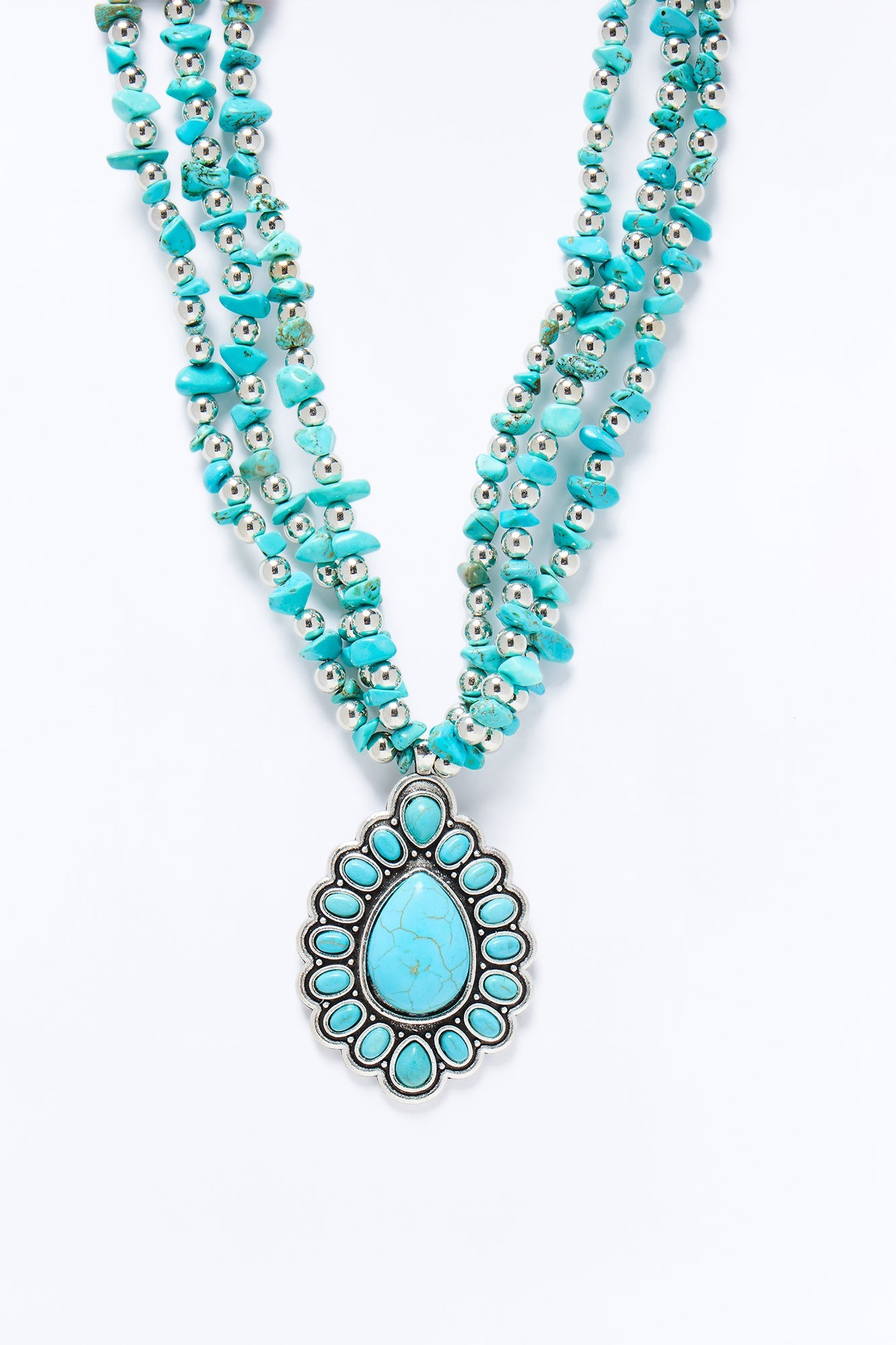 Country Girl Charm Jeweled Necklace - Turquoise