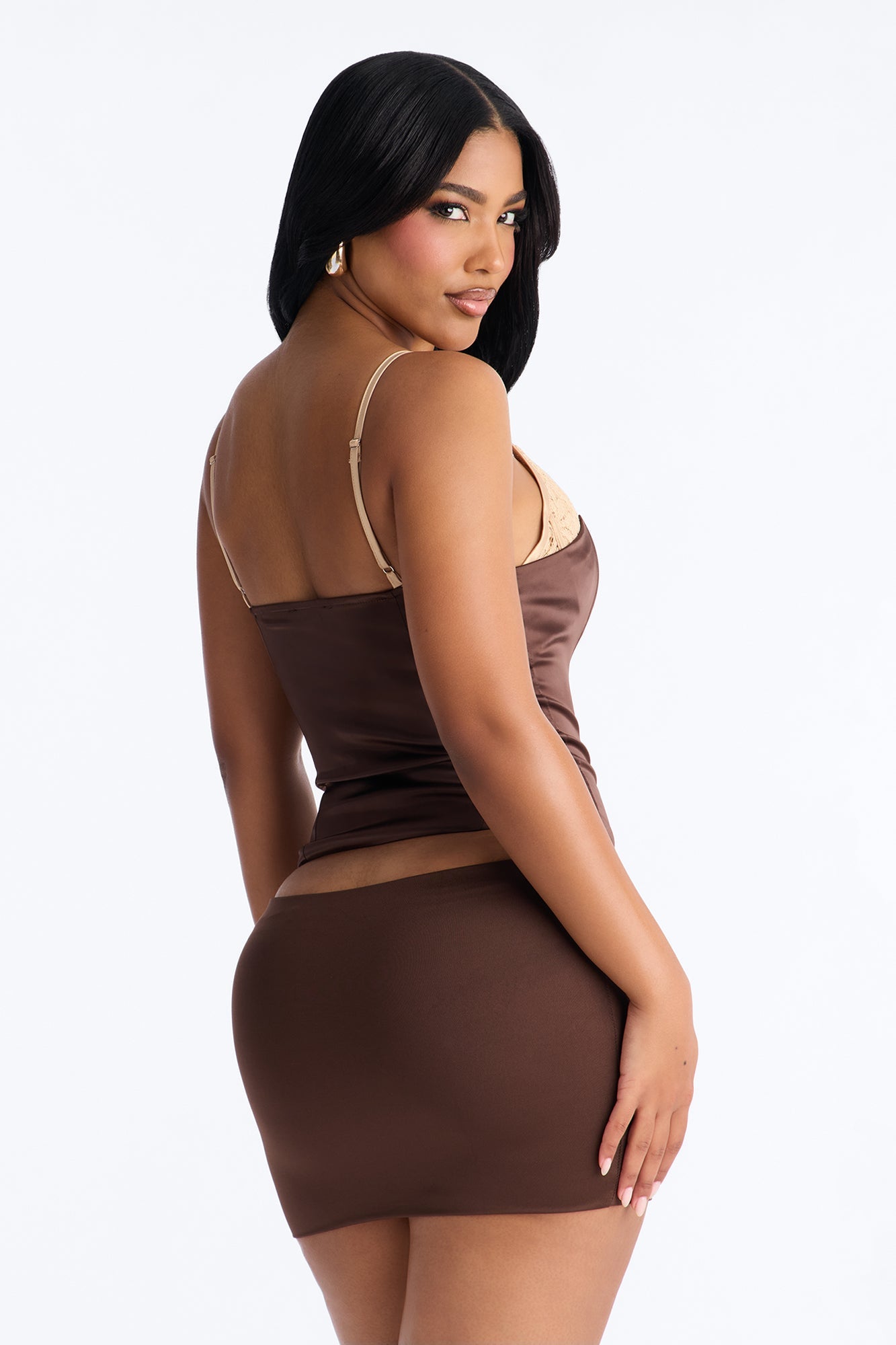 Out Of Your League Lace Contrast Satin Corset - Brown/combo