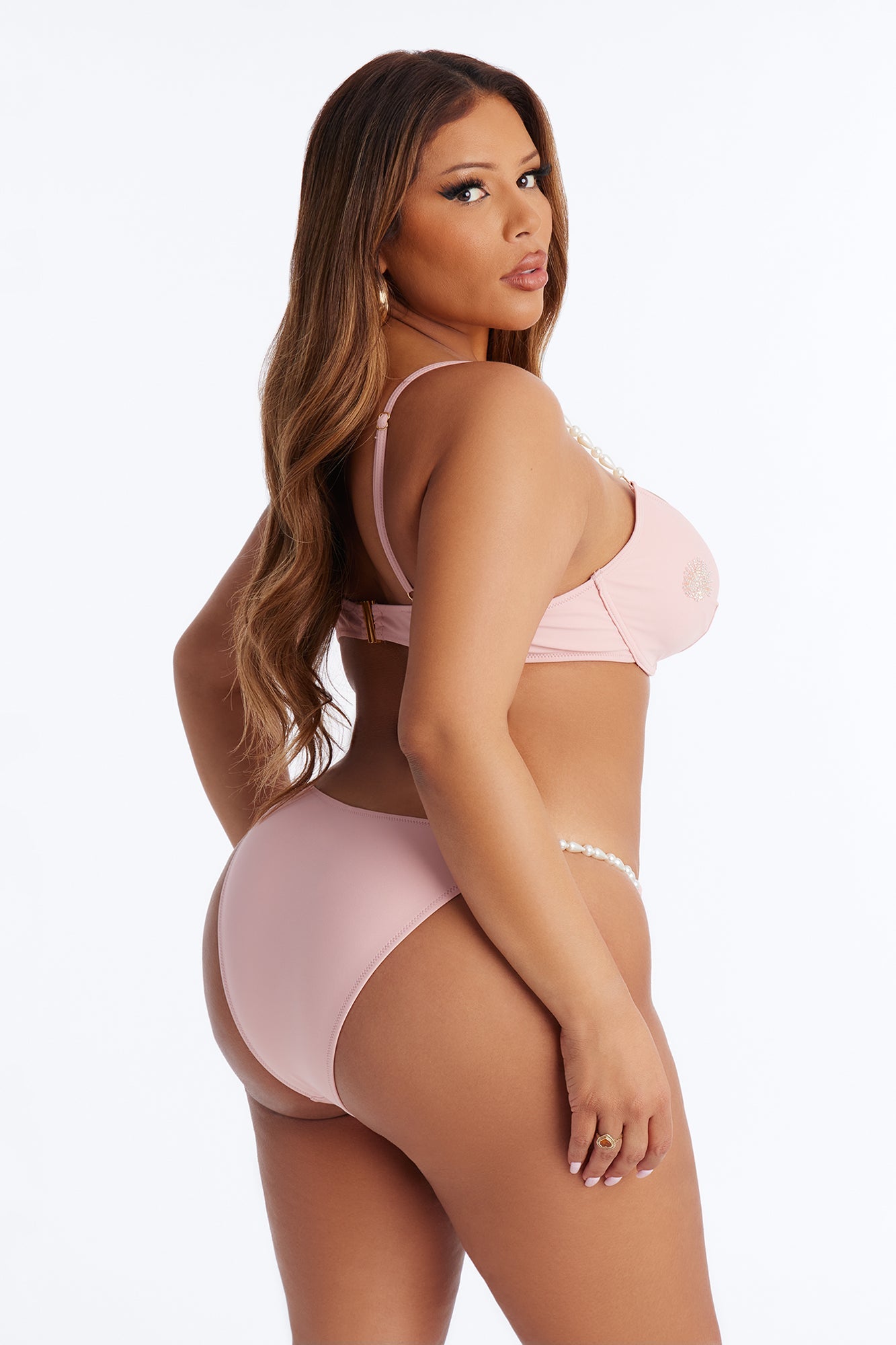 Jonie Sequin Pearl Strap 2 Piece Underwire Bikini Set - Pink