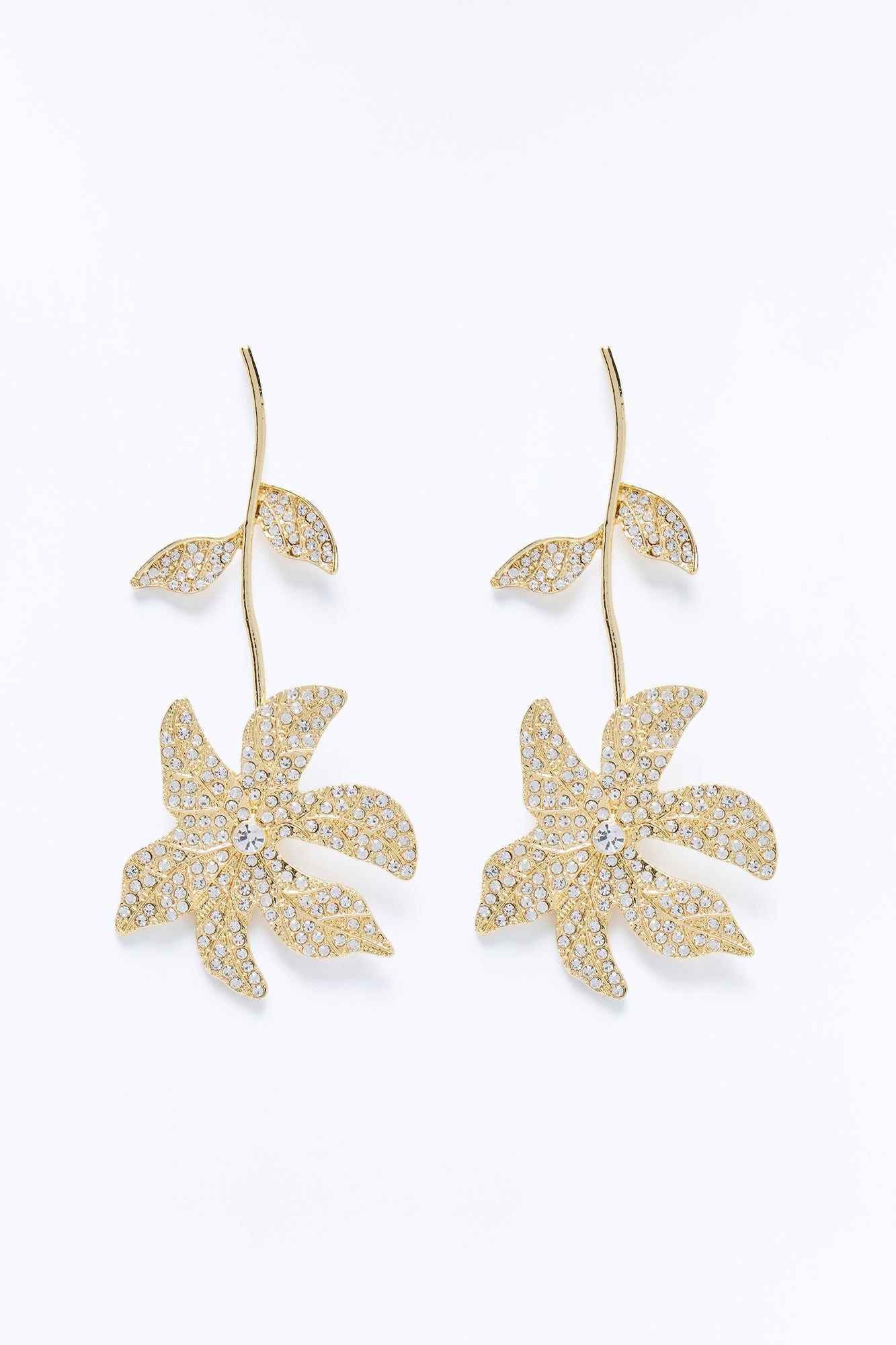 Smell The Flowers Rhinestone Earrings - Gold