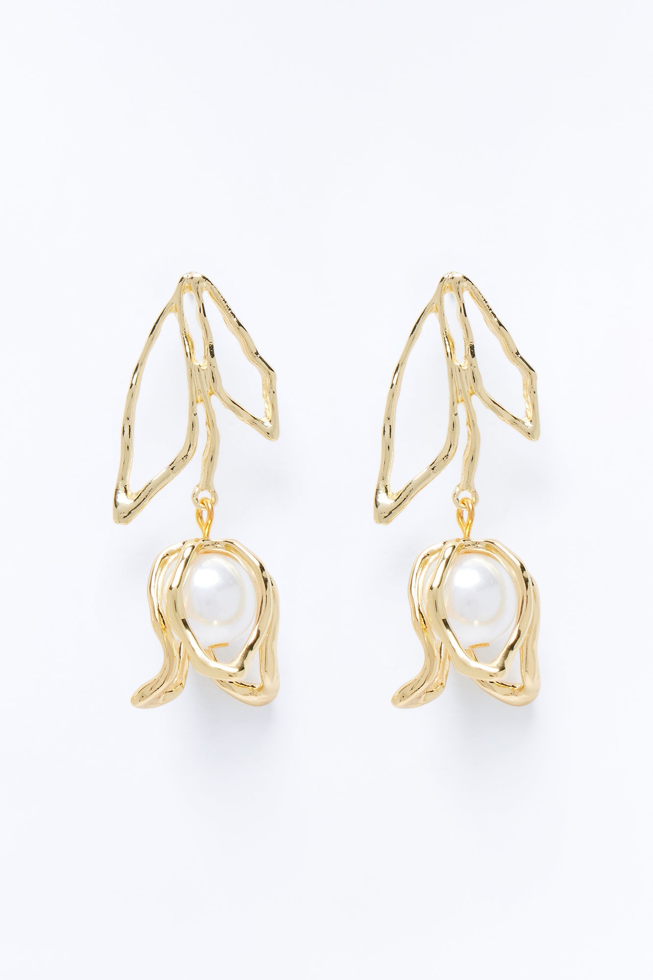 Petal Pearl Drop Earrings - Gold