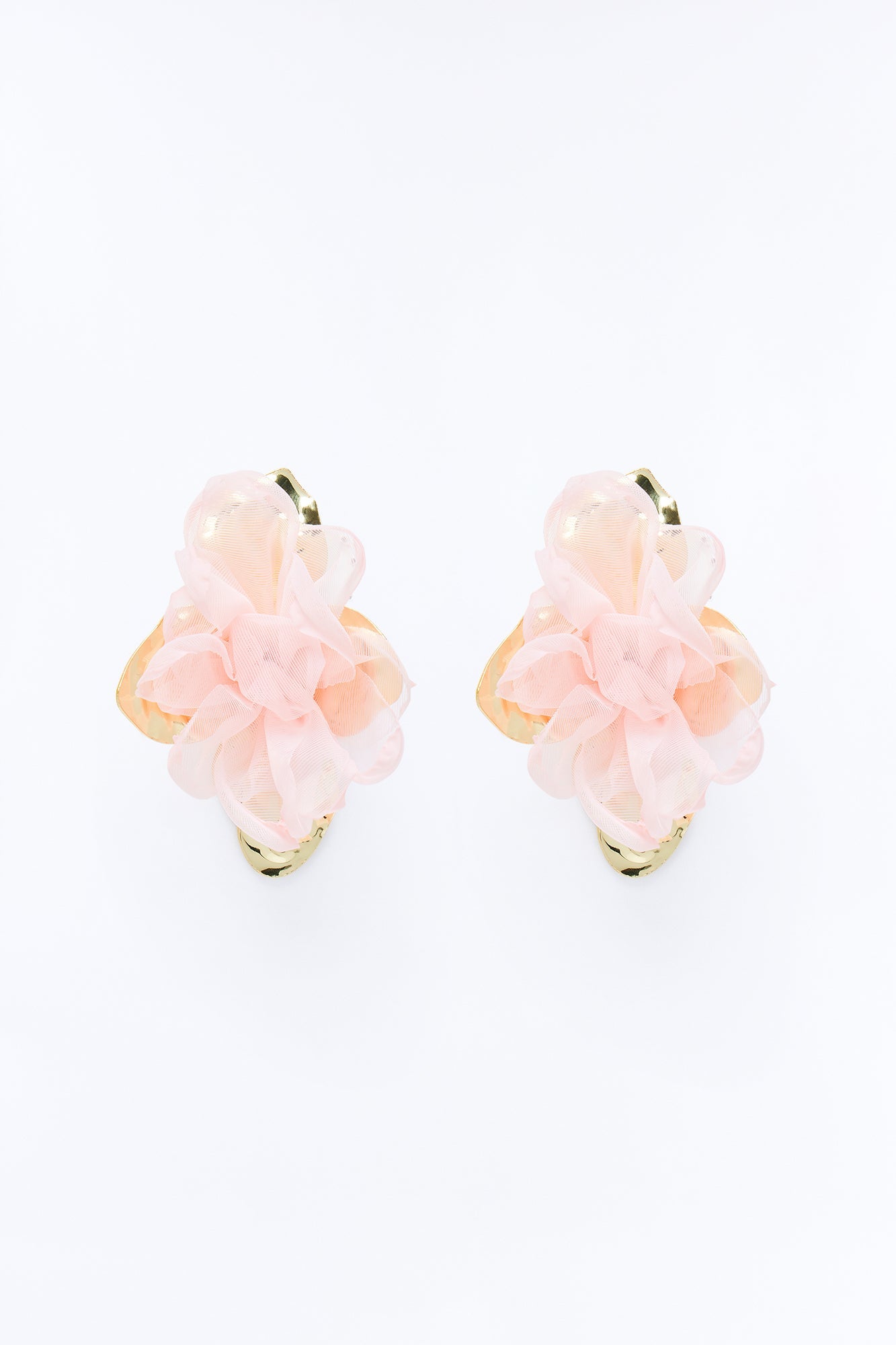 Ruffle Rose Earrings - Gold/Pink