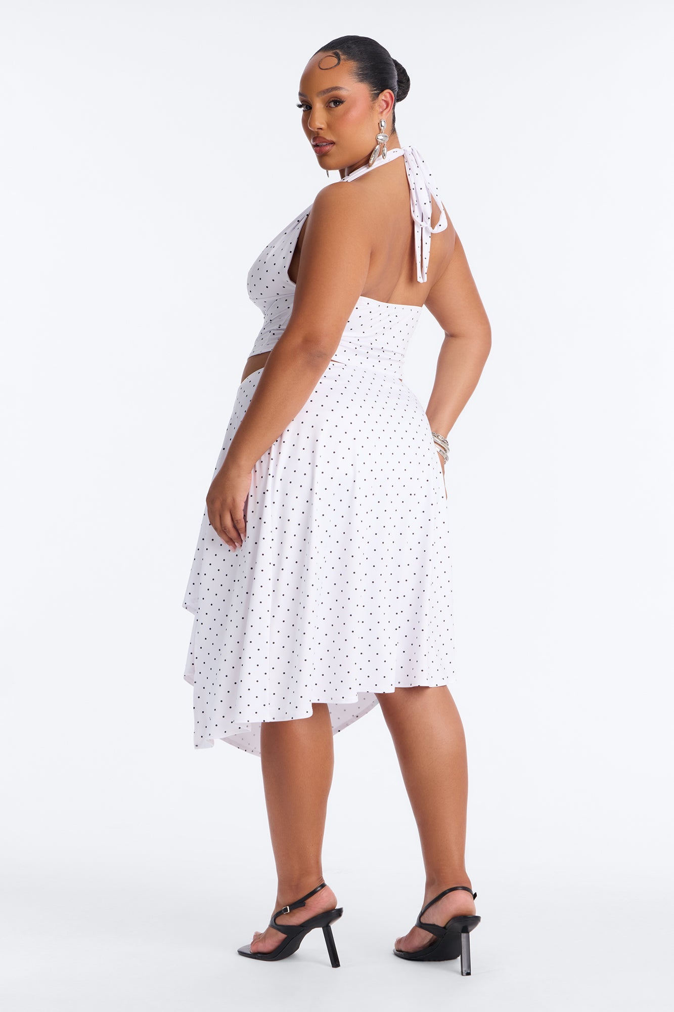 Dolly Halter Polka Dot Skirt Set - White/Black