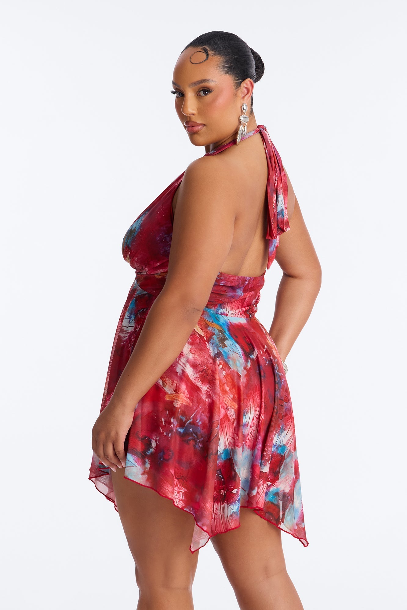 Elisa Halter Mesh Mini Dress - Red/combo Fashion Nova