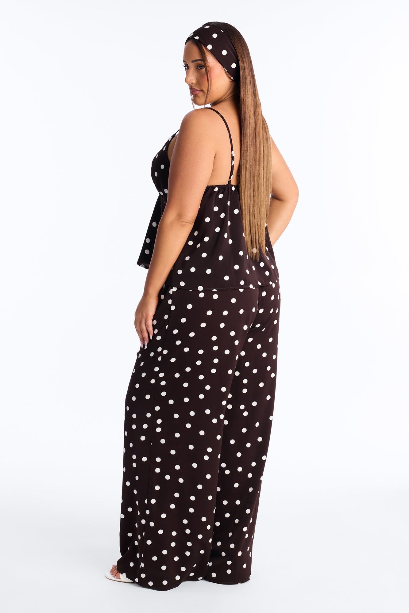 Monique Satin Polka Dot 3 Piece Pant Set - Brown Combo