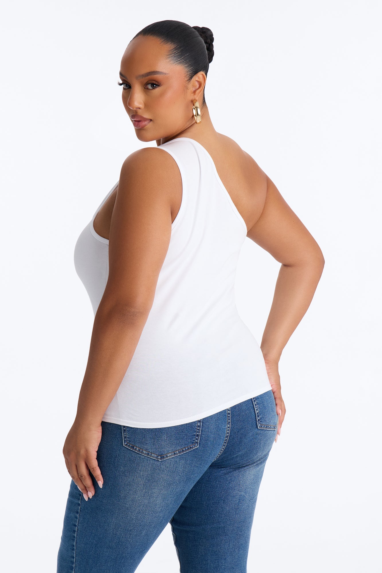 Malika Ruched One Shoulder Sleeveless Top - White