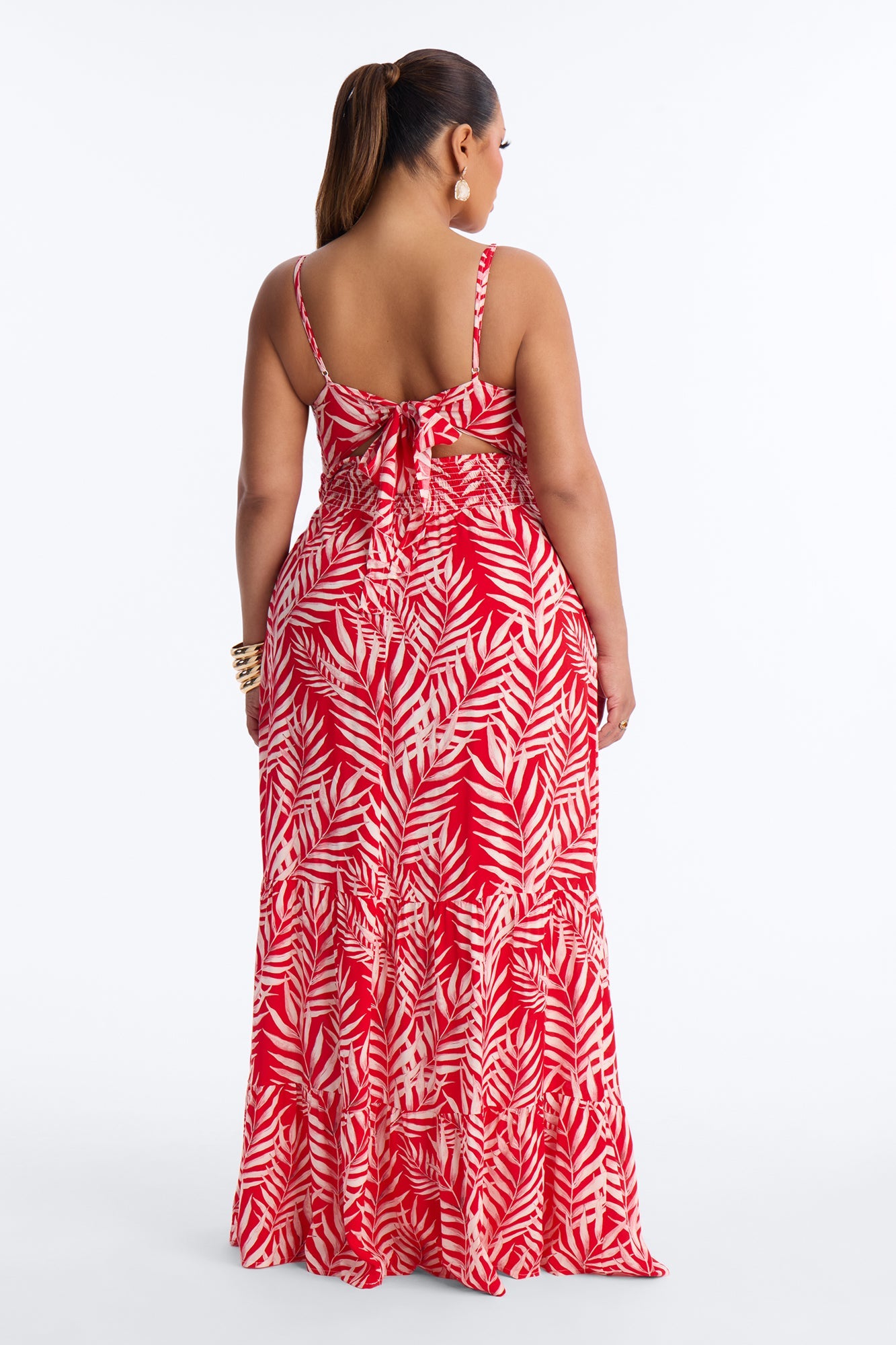 Kaylie Printed Tie Front Maxi Dress - Red/combo
