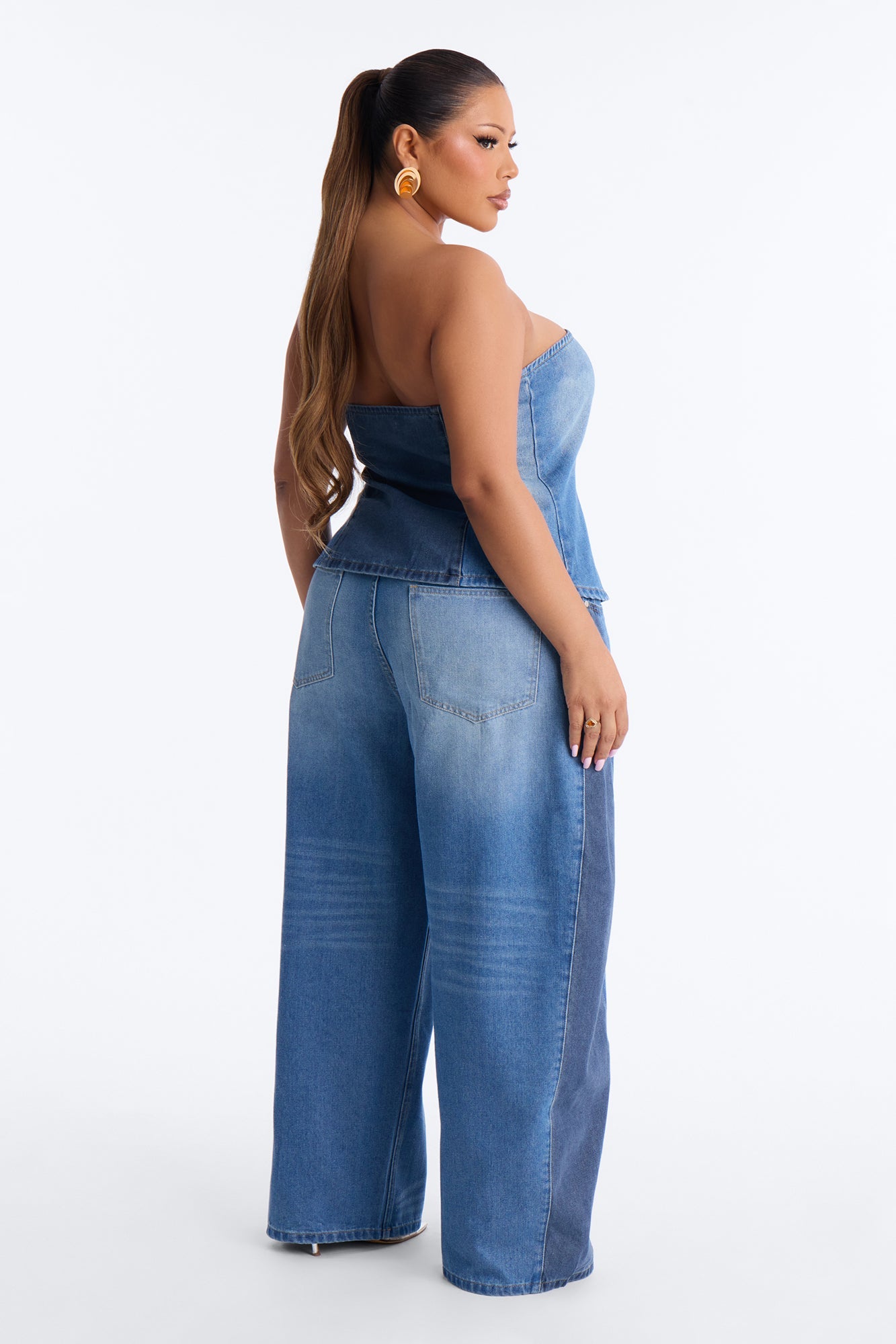 Karla Strapless Denim Pant Set - Medium Wash