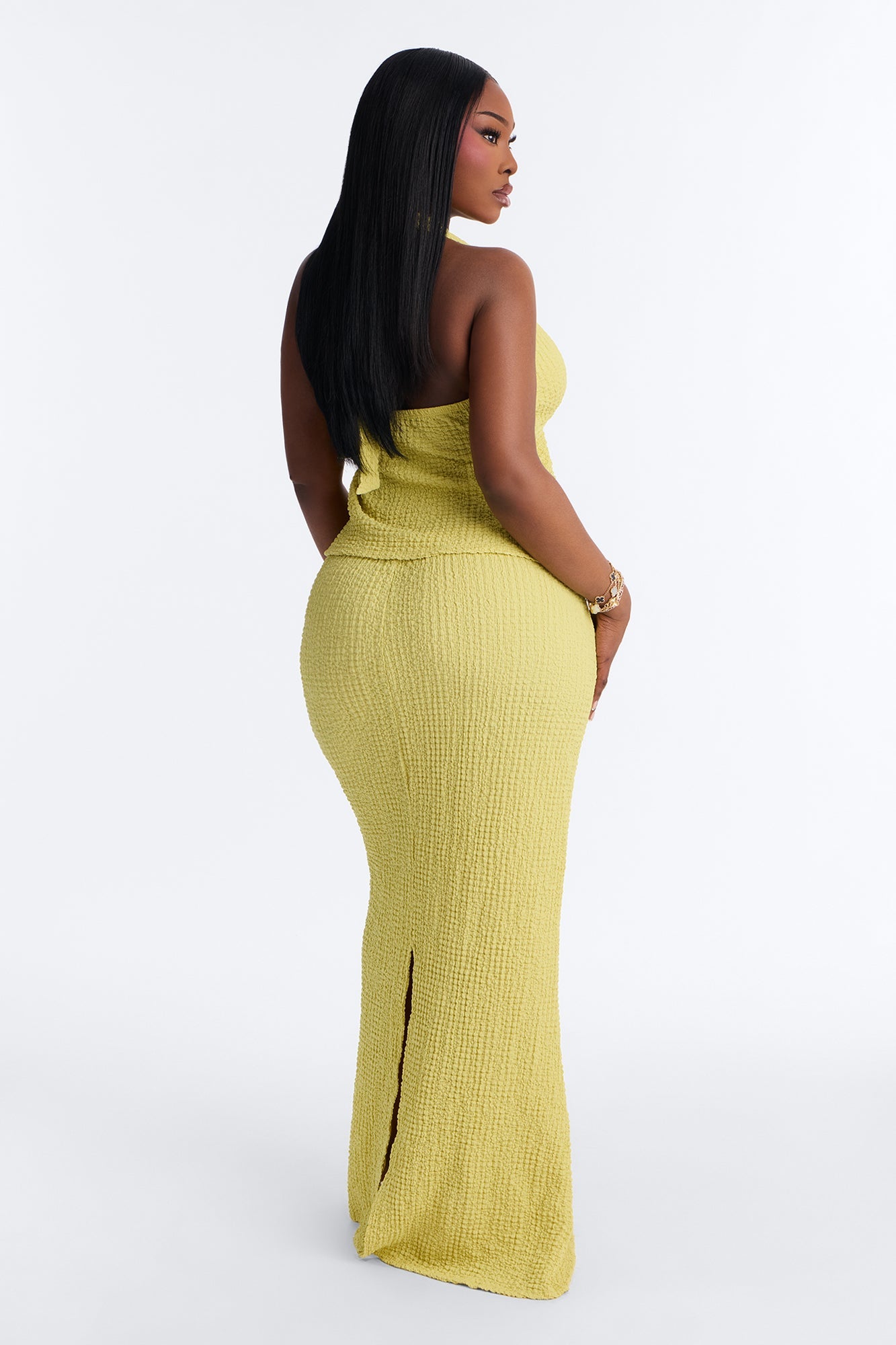 Arielle Halter Textured Skirt Set - Chartreuse