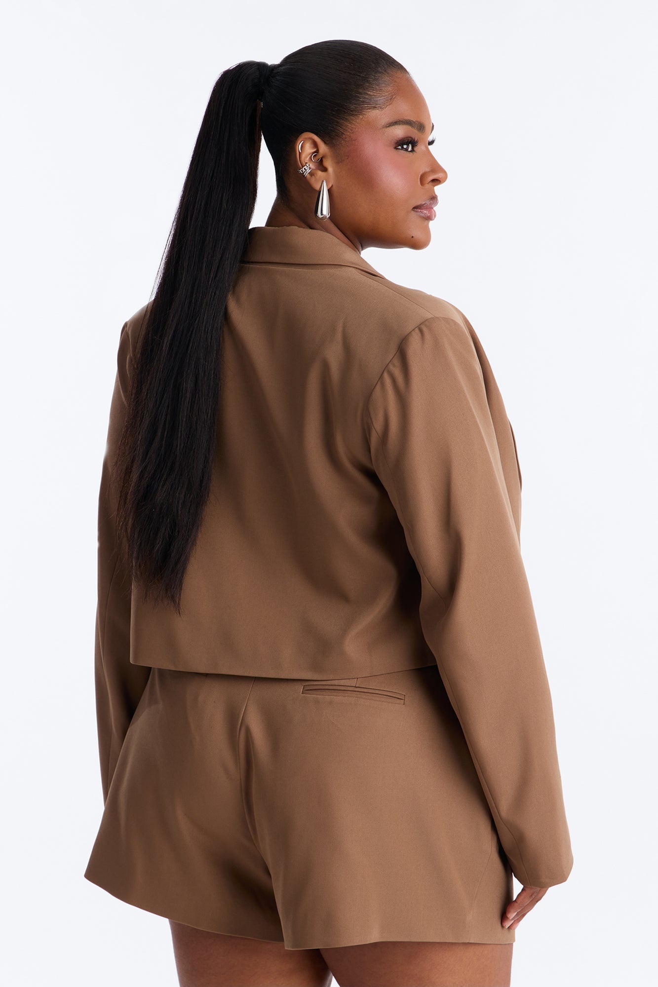 Ready To Work Crepe Cropped Blazer - Brown