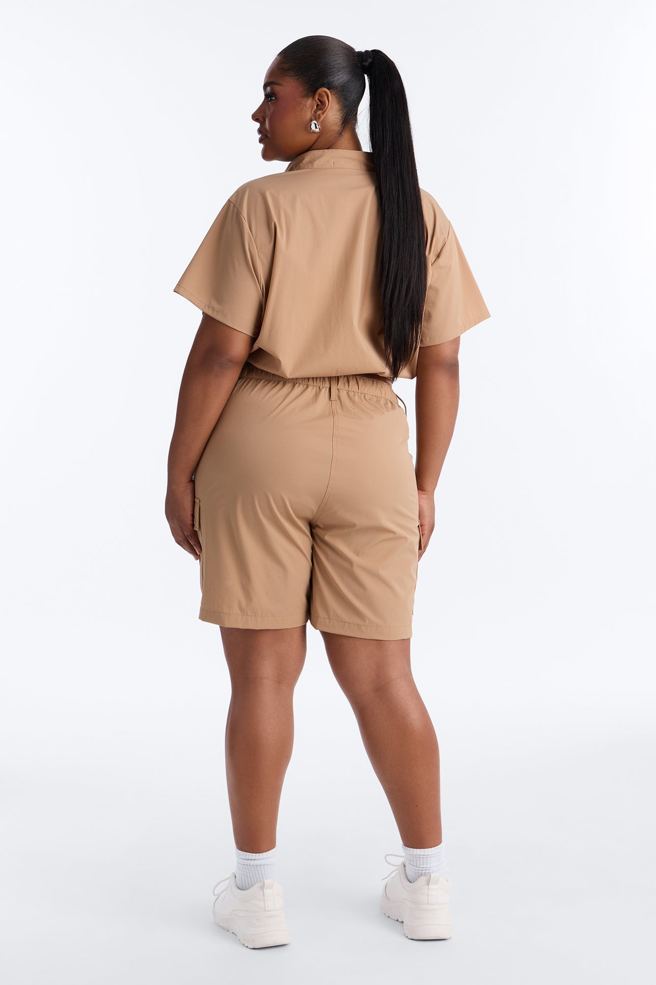 Nessa Nylon Cargo Short Set - Tan