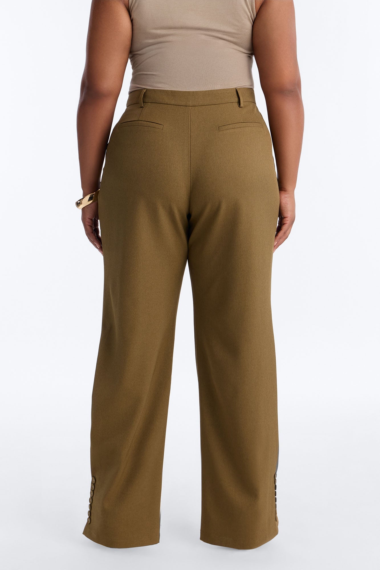 Frankie Button Cuff Straight Leg Trouser - Olive