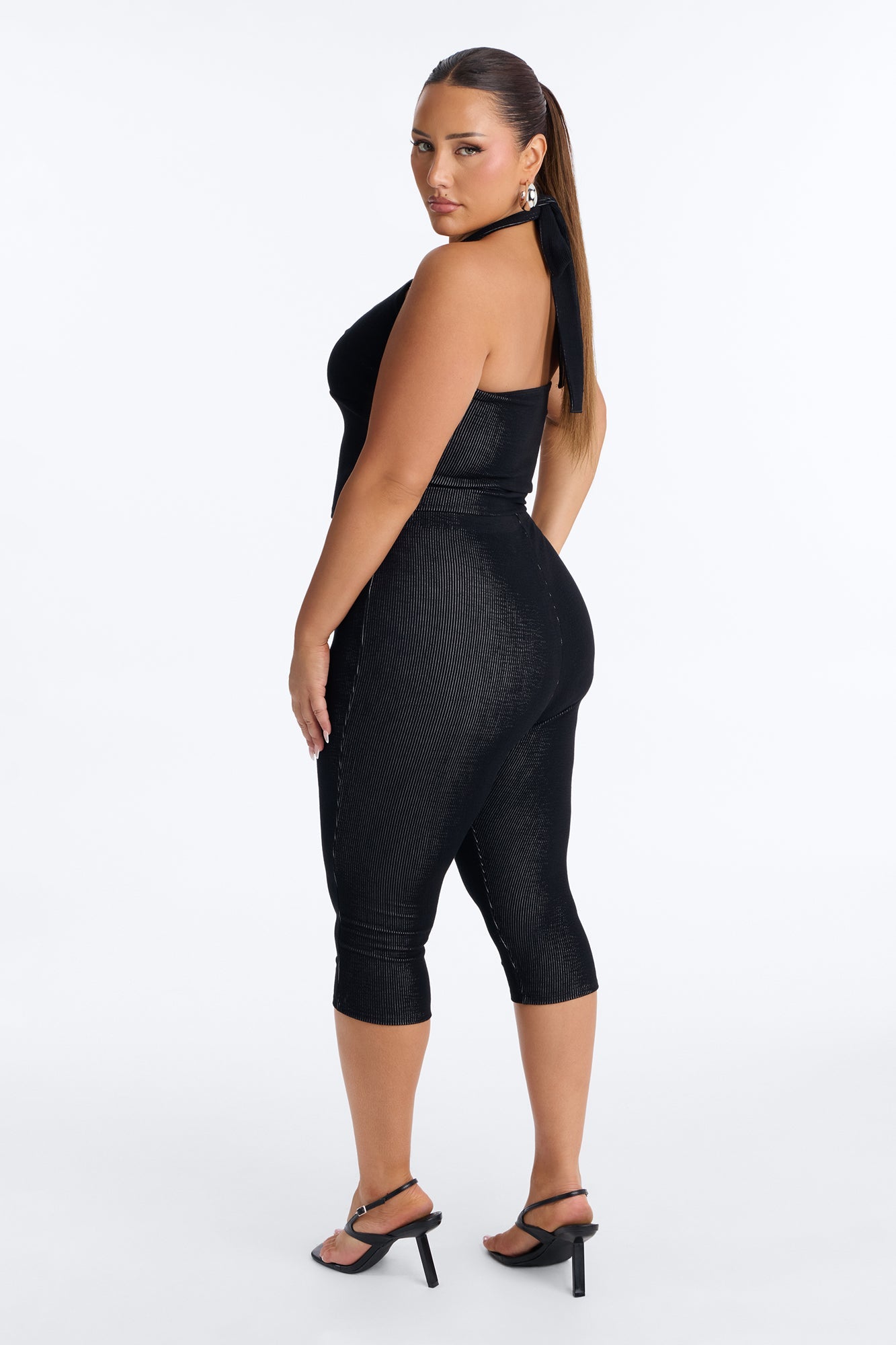 Liana Halter Ribbed Capri Set - Black