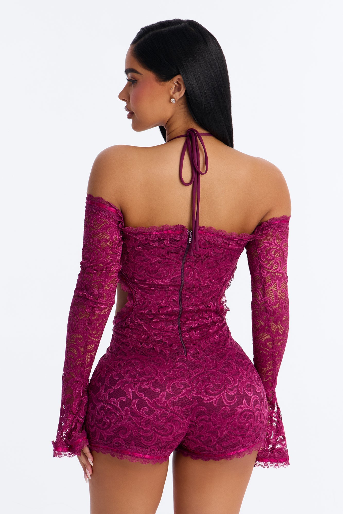 Tiana Lace Cut Out Micro Romper - Wine