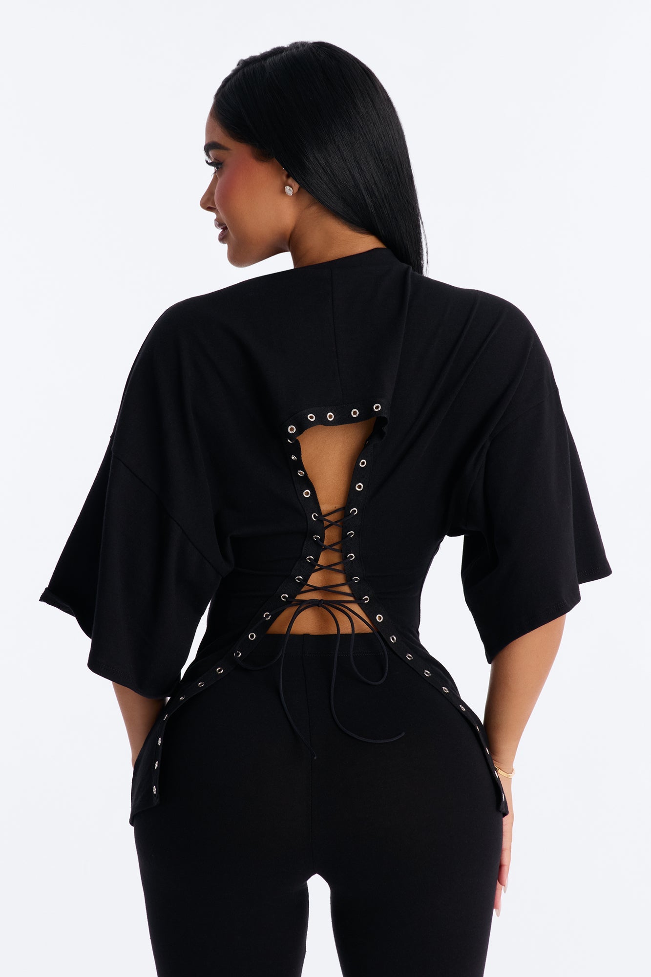 The Bronx Backless Lace Up Legging Set - Black