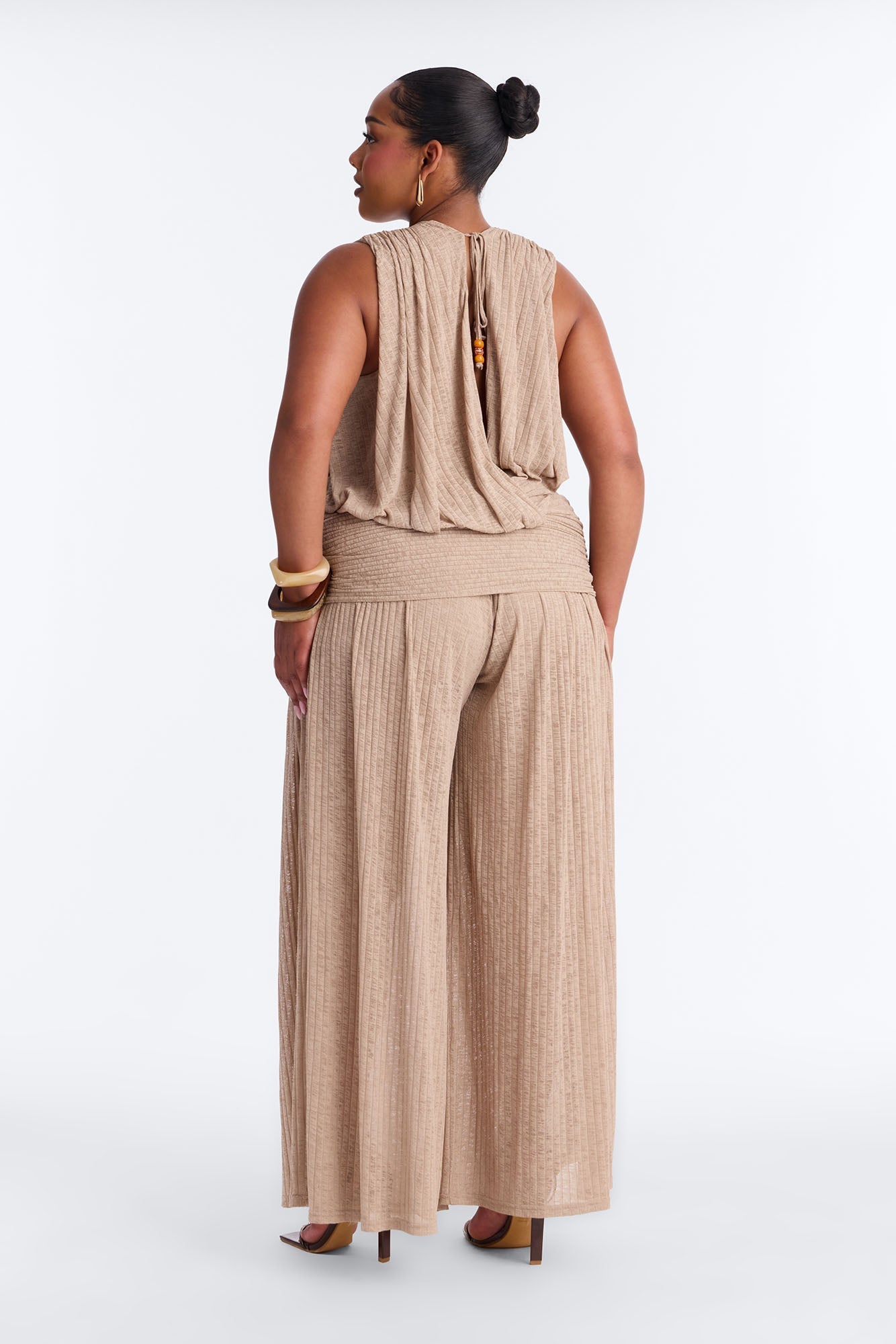 Romy Beaded Wide Leg Slit Jumpsuit - Taupe