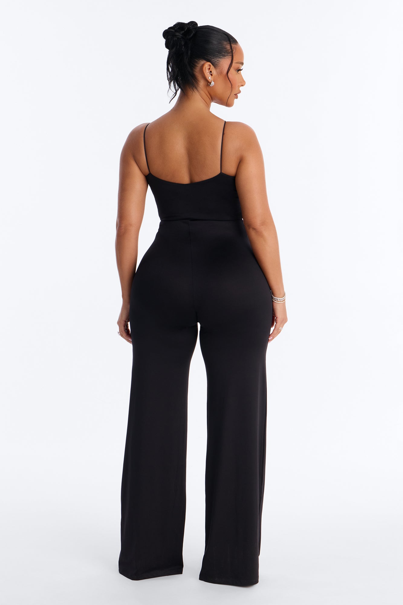 Contour Double Lined Spaghetti Strap Scoop Neck Jumpsuit - Black