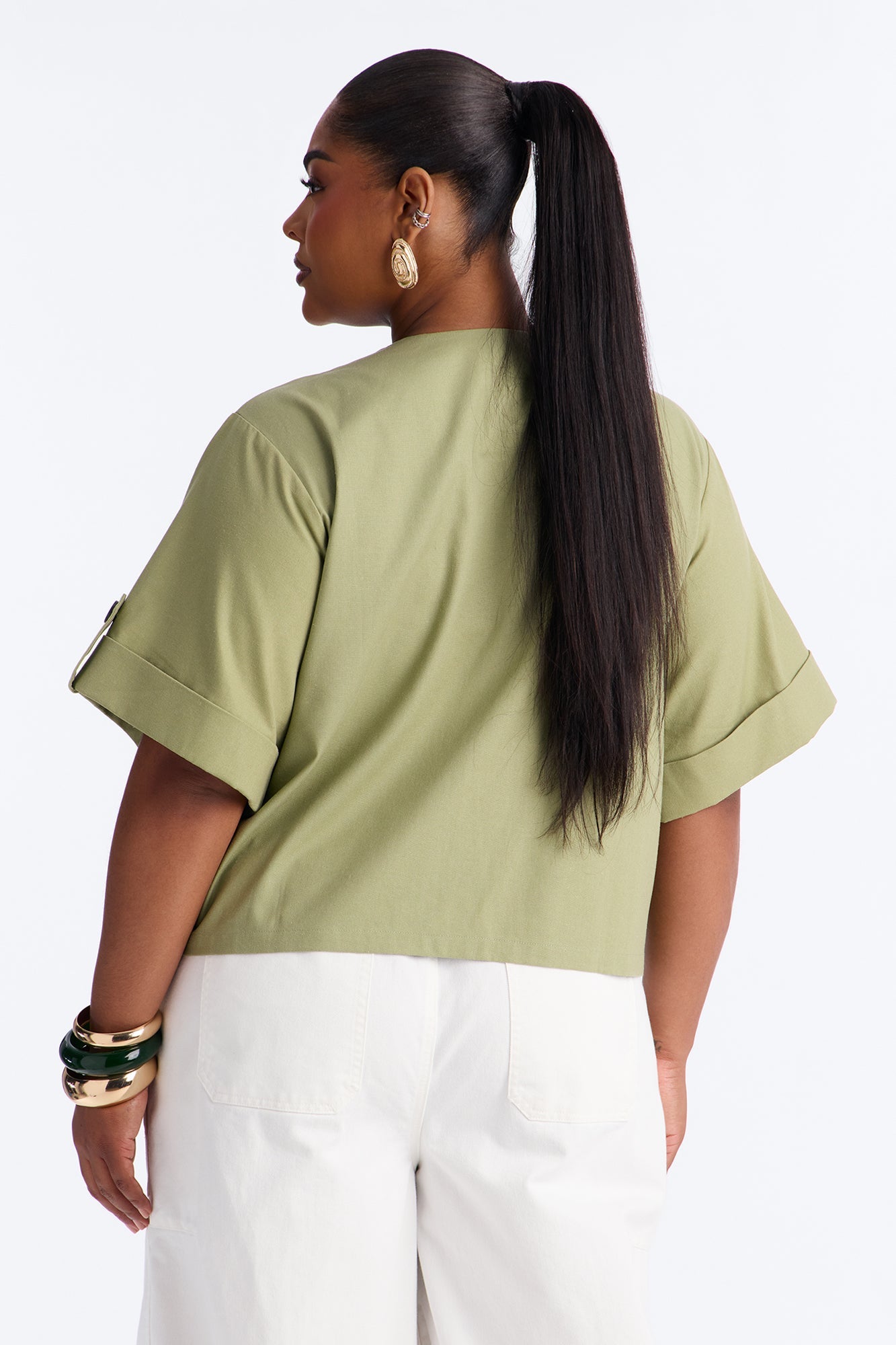 Ready When You Are Cuffed Linen Top - Olive