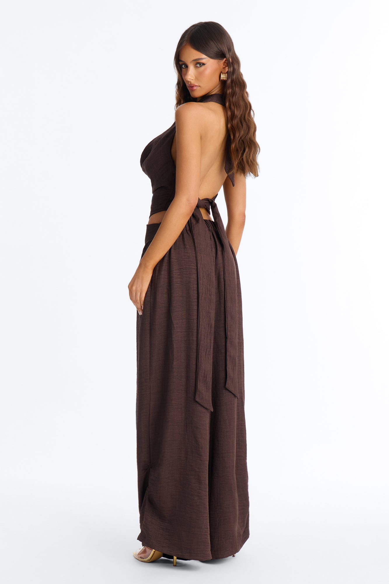 Sofie Cowl Wide Leg Jumpsuit - Chocolate Fashion Nova