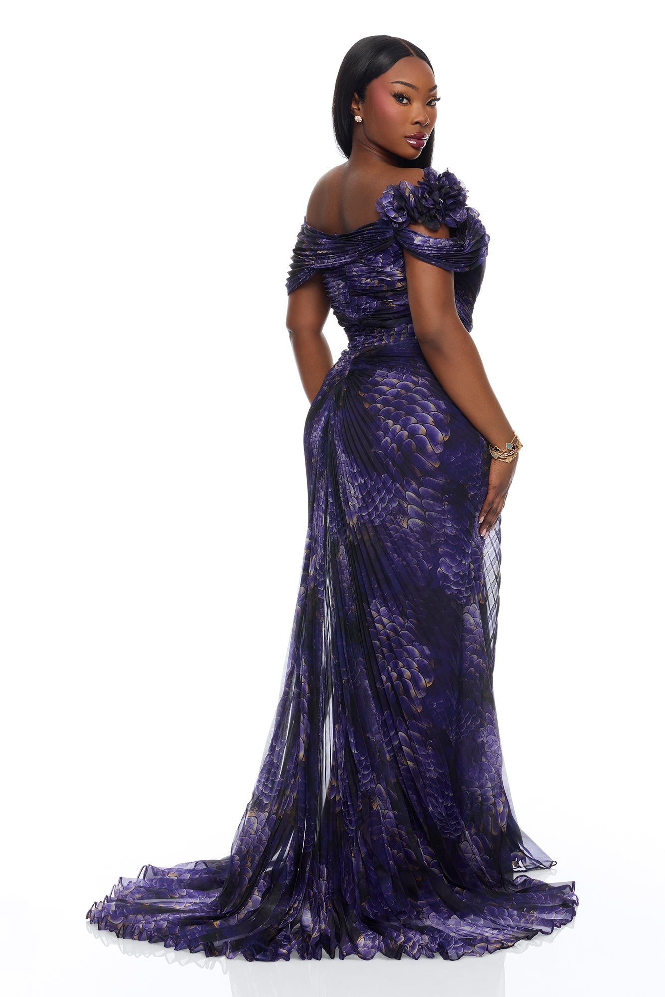 Odette Pleated Chiffon Gown - Purple/combo
